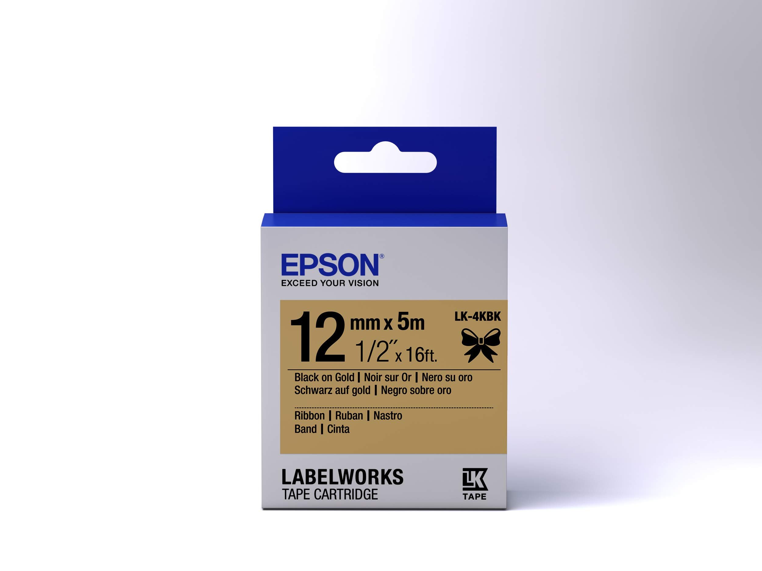 Epson Beschriftungsband C53S654001, Satinband, Schwarz/Gold, 5m, wasserfest, Abriebfest