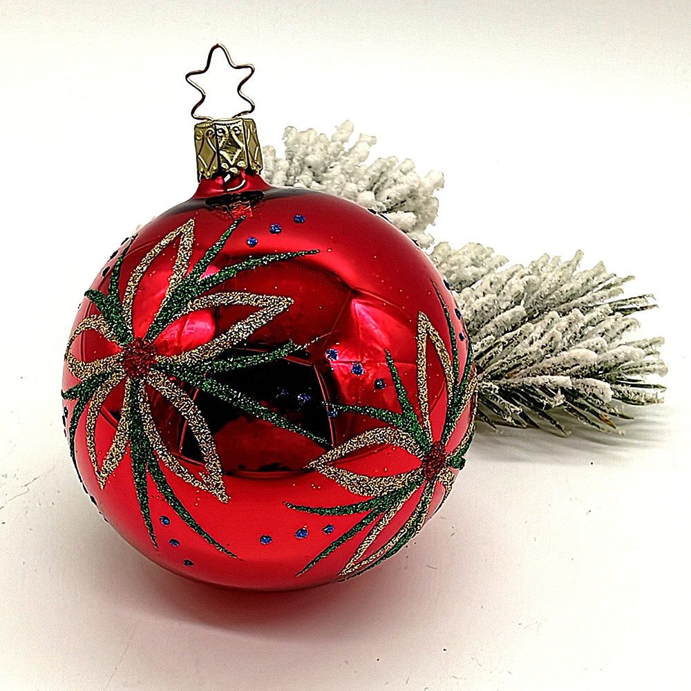 INGE-GLAS® Weihnachtsbaumkugel Christbaumkugel Blütenzauber rot glänzend Ø 8cm (1 St), mundgeblasen, handbemalt