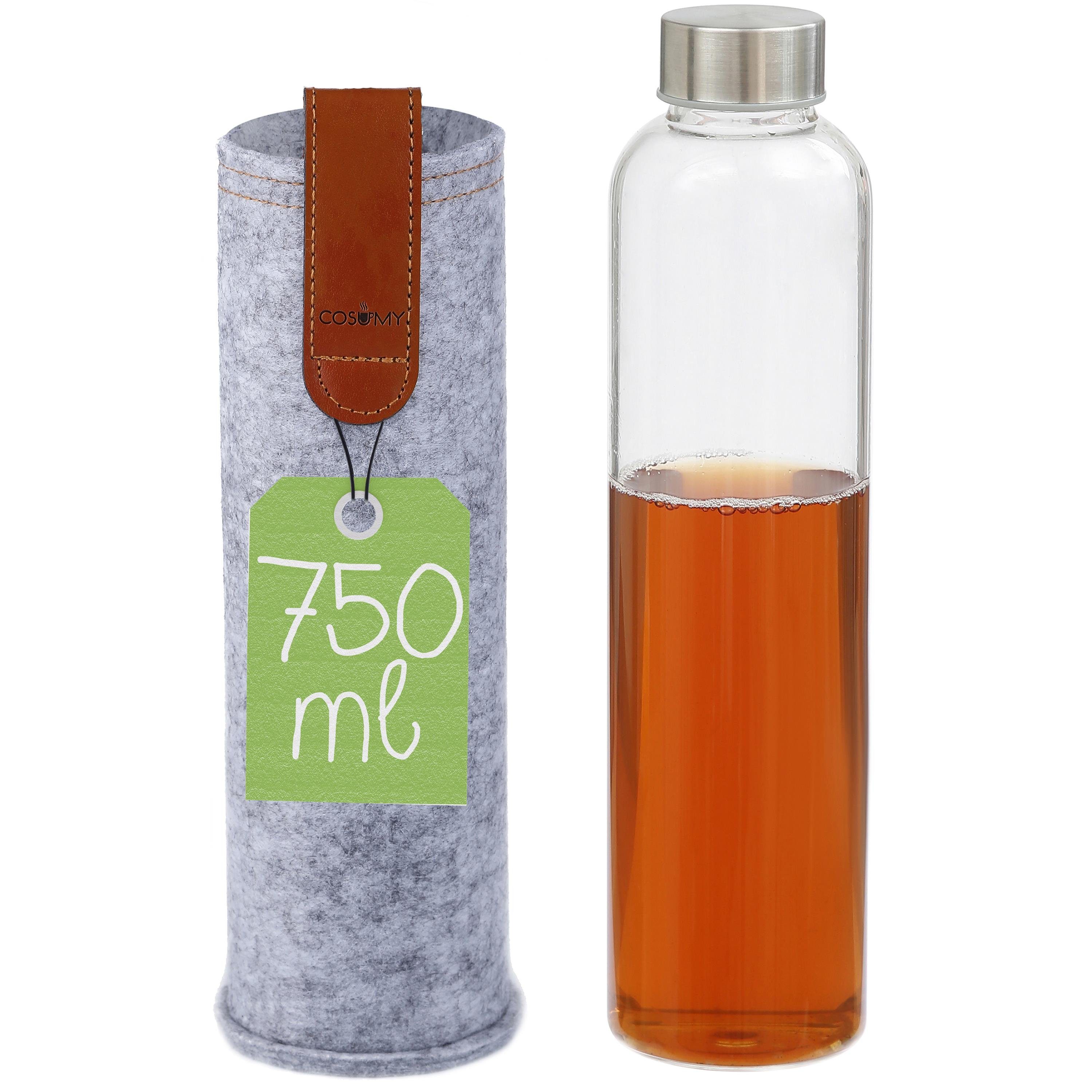 Cosumy Trinkflasche »Cosumy Trinkflasche 750ml mit Filzhülle Grau«,  Auslaufsicher - Robustes Borosilikatglas online kaufen | OTTO