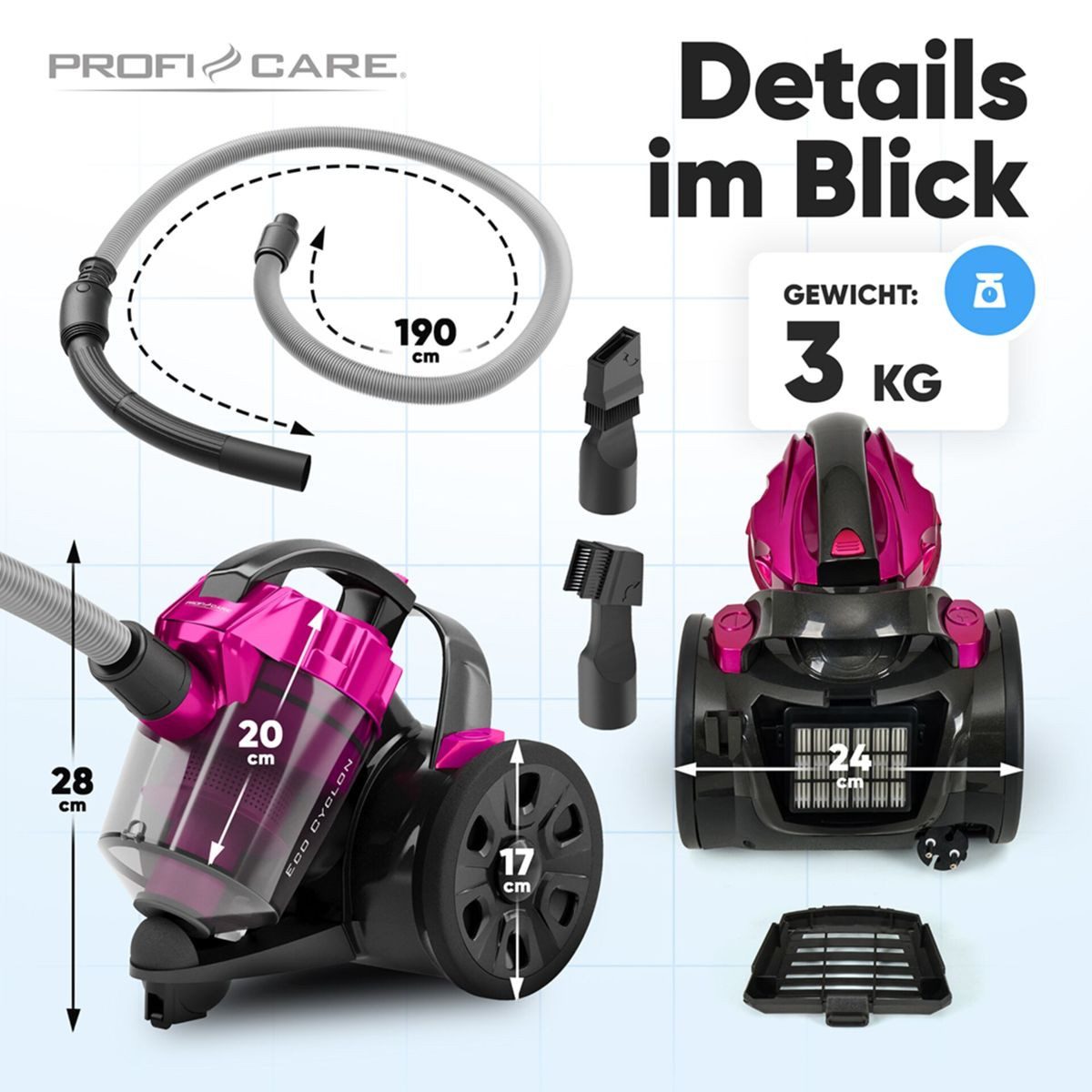 ProfiCare Bodenstaubsauger PC-BS 3134 Anthrazit/Pink