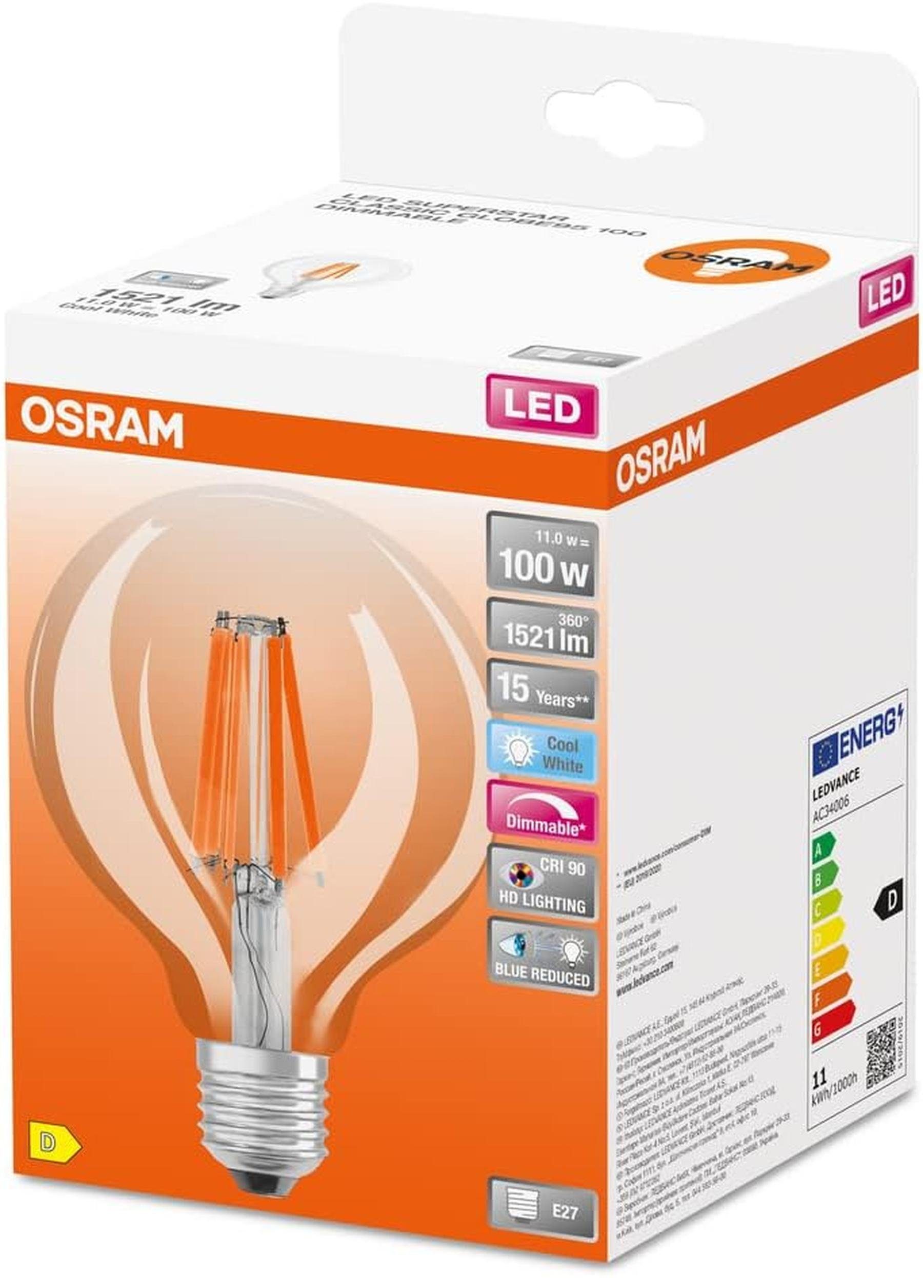 Osram-LED-Lampe-E27-dimmbar-kaltweiss, Lampe 100W Kaltweiß, LED-Leuchtmittel E27, Osram Leuchtmittel 1521 lm