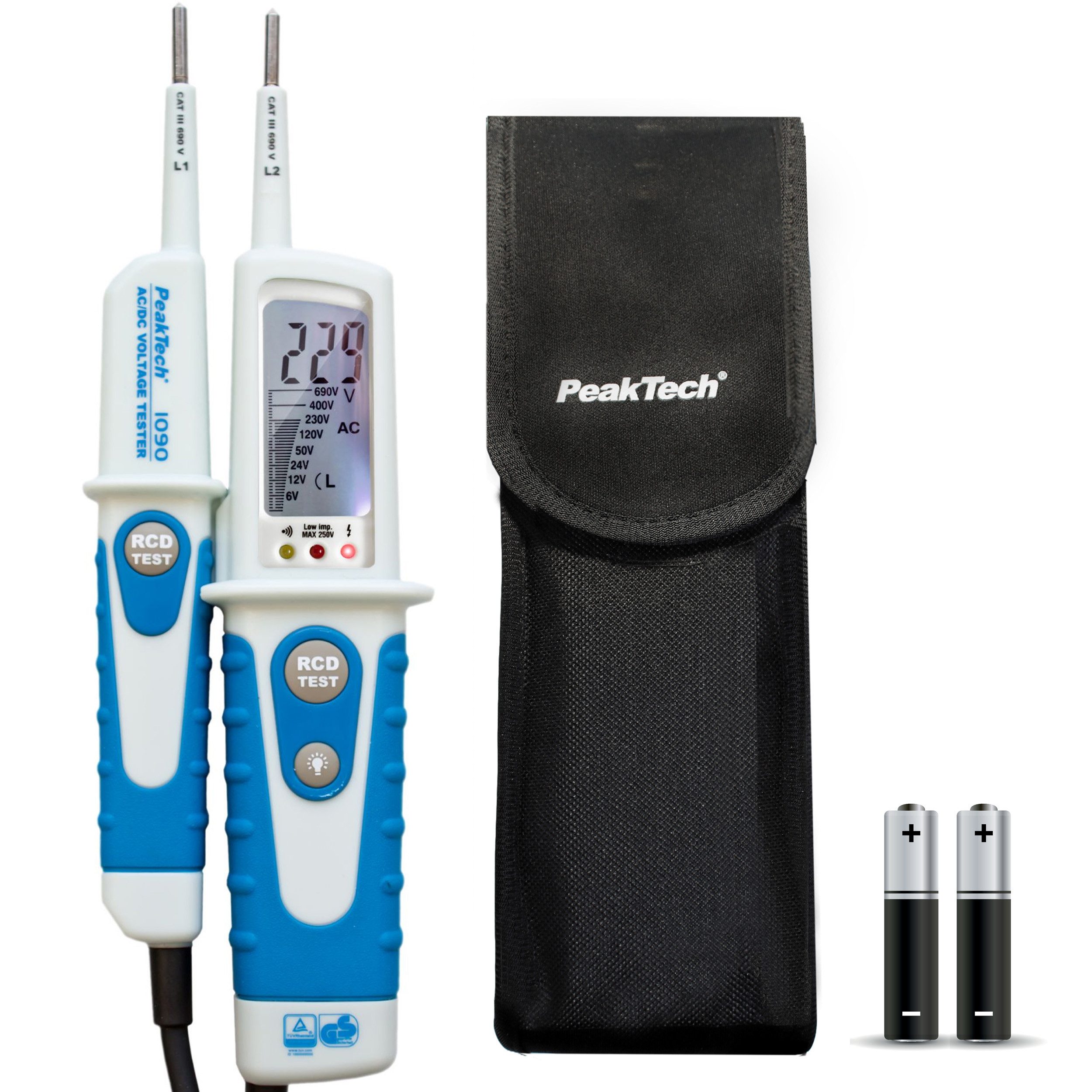 PeakTech Spannungsprüfer Digital 2-poliger Spannungsprüfer LCD-Display