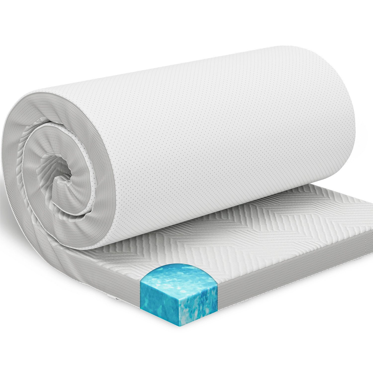 ELONEO, Topper Gel Topper Memory Schaum 90x200, 140x200, 180x200 und mehr 8cm hoch &, 5 cm hoch, Gel, für Hausstauballergiker, schadstoffgeprüft, waschbar