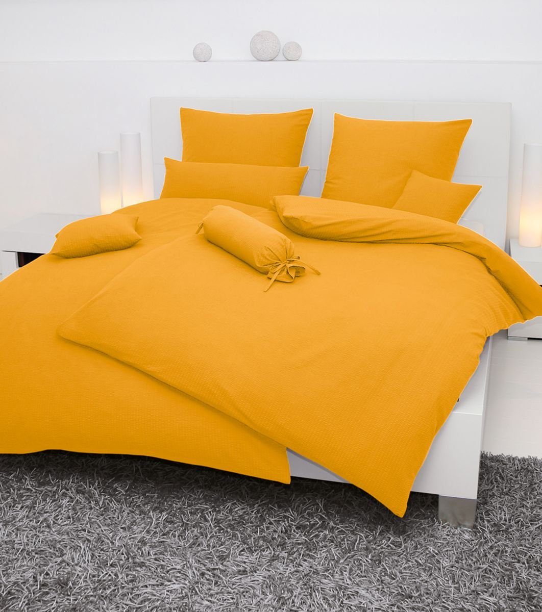 Janine Bettwäsche Mako-Soft-Seersucker Bettwäsche 155x200,80x80 PIANO gelb, Bettbezug Kopfkissenbezug Set kuschelig weich hochwertig