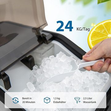 KOMFOTTEU Eiswürfelmaschine, 24kg/Tag, mit 1,6L Wassertank & Eiswürfelschaufe