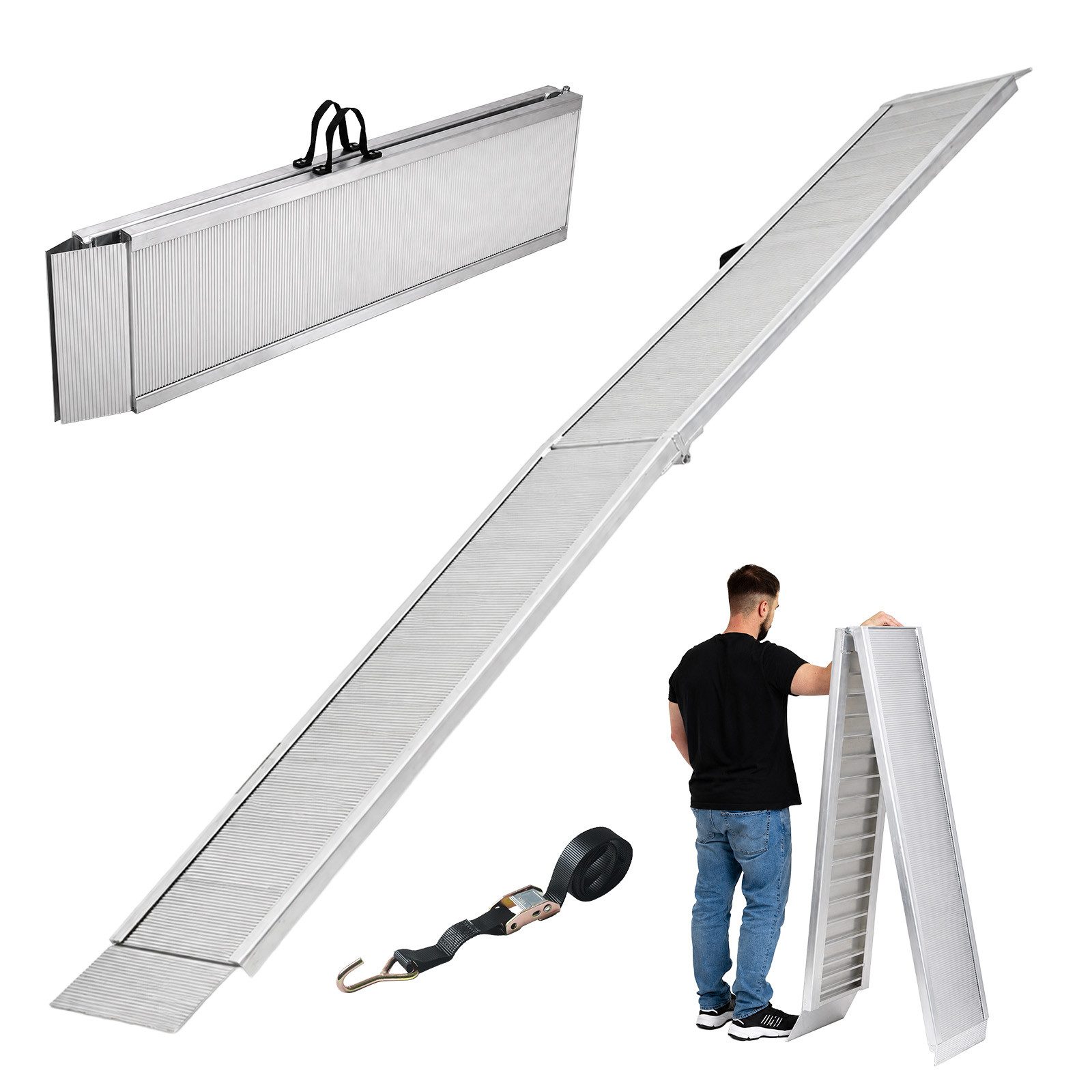 TRUTZHOLM Auffahrrampe extralang 307 cm klappbar Traglast 450 kg Alu geriffelte Lauffläche (1-St., Inkl. Spanngurt), flacher Auffahrwinkel durch Länge, geriffelte Lauffläche