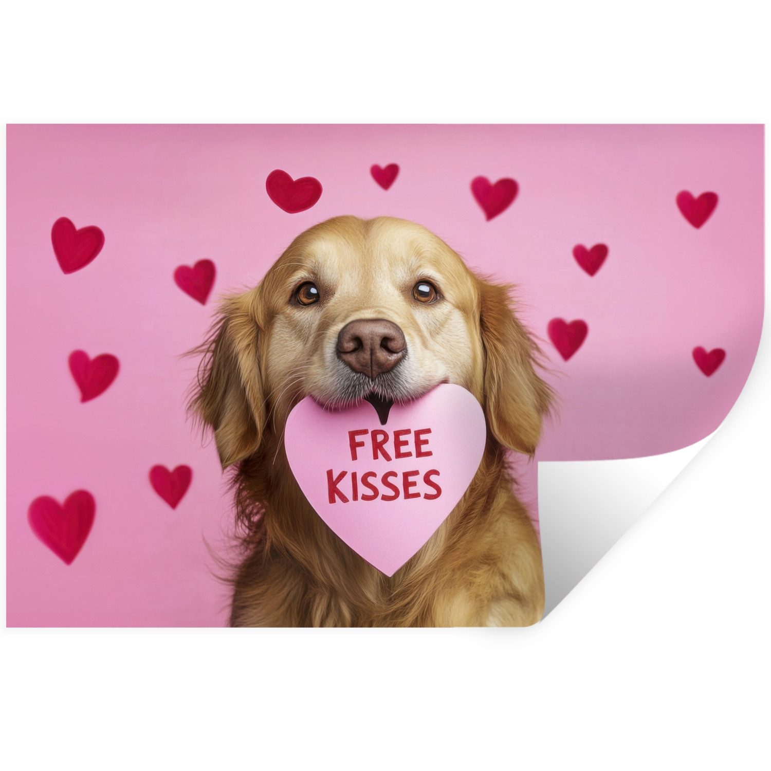MuchoWow Wandsticker Hund - Kuss - Valentinstag - Herzen (1 St), Wanddeko, Aufkleber, Wandtattoo, 120x80 cm