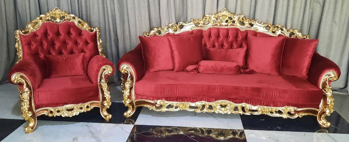 Casa Padrino Barockstil - Rot Barock Prunkvoller - / Wohnzimmer Möbel im Luxus Möbel Braun Sessel - Casa Gold Luxus Barockstil Sessel Padrino / Einrichtung Wohnzimmer Sessel Barock Wohnzimmer Einrichtung - -