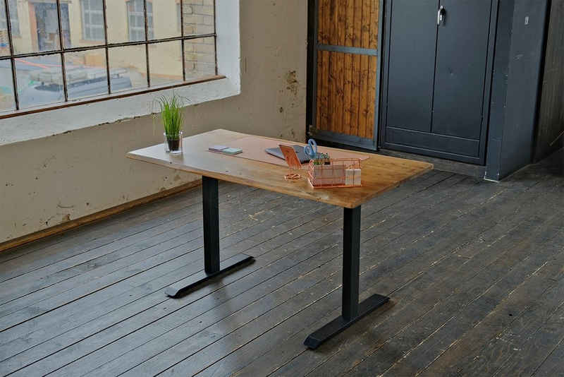 KAWOLA Schreibtisch LORA, Tisch natürliche Baumkante, höhenverstellbar, mit od. ohne Monitorhalterung, versch. Größen und Farben