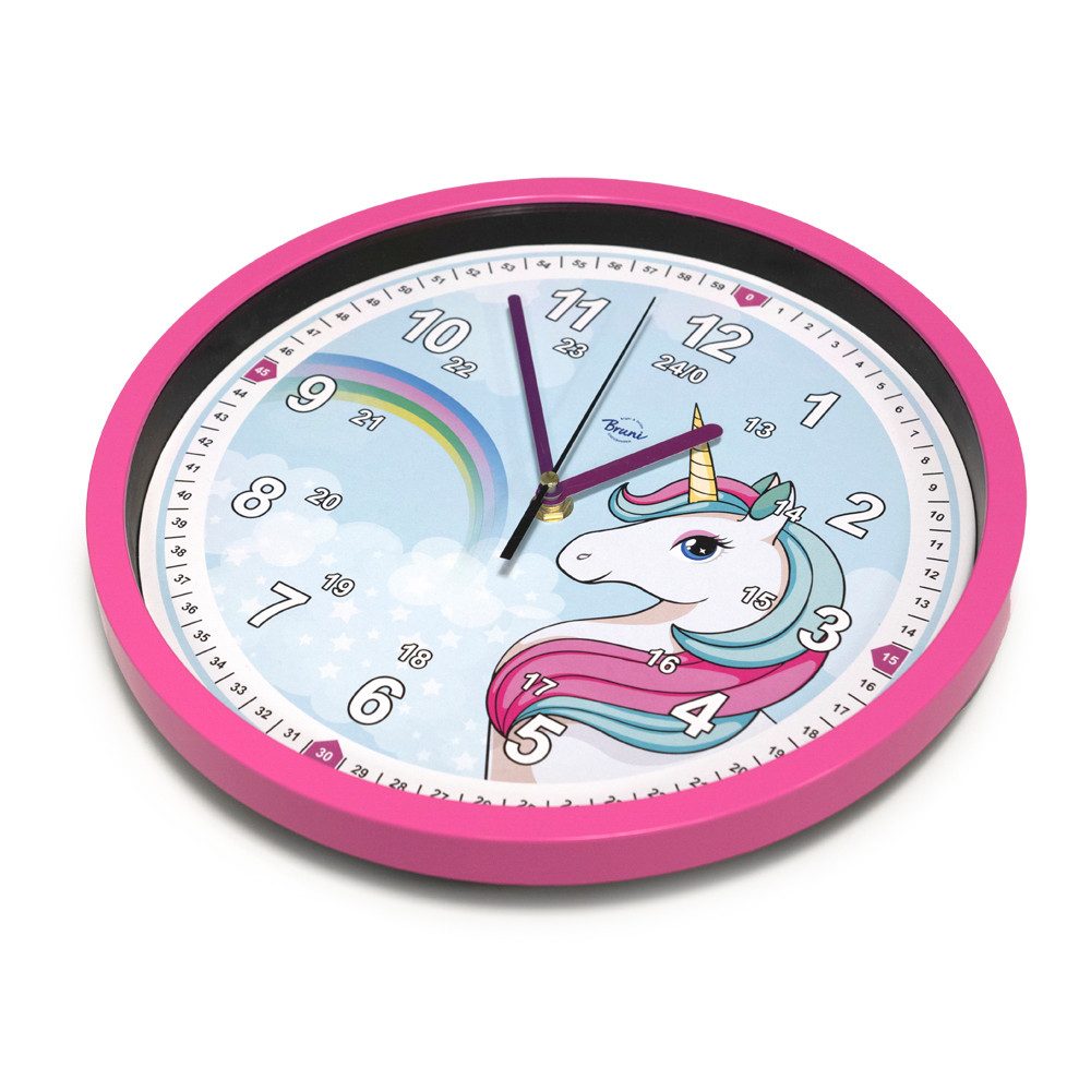 Bruni Wanduhr Einhorn Kinderwanduhr ohne Tickgeräusche (29 cm, bruchsichere Polyacryl-Scheibe, ohne Tickgeräusche) – Bild 3 von 5