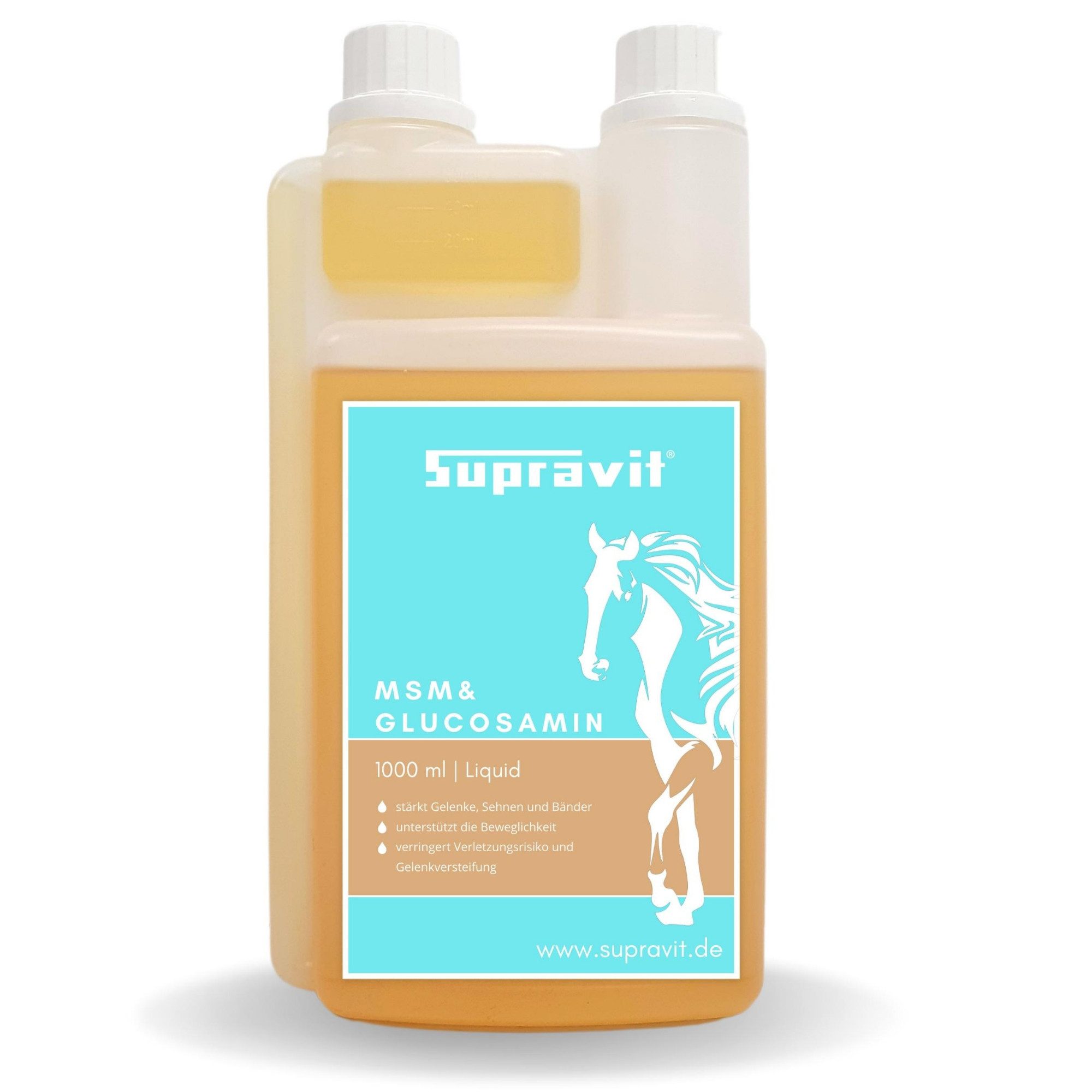 Supravit Ergänzungs Liquide für Pferde 1 Liter - 100% natürliche Unterstützung MSM & Glucosamin, Nahrungsergänzungsmittel für: Pferd