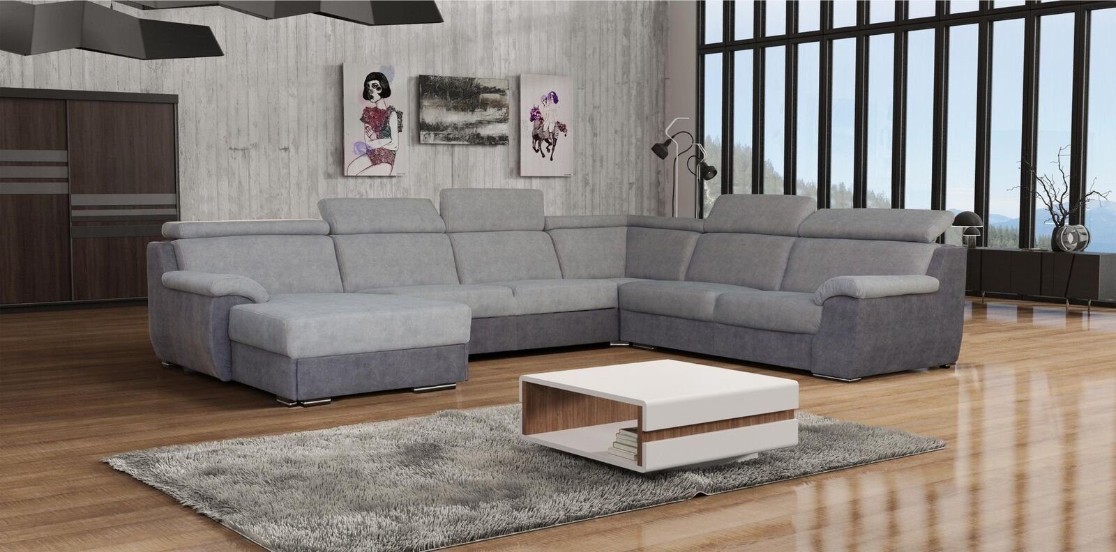 JVmoebel Ecksofa Graues Ecksofa Europe Couch U-form Möbel, Textil Sofas Made Polster in Relax Sitz