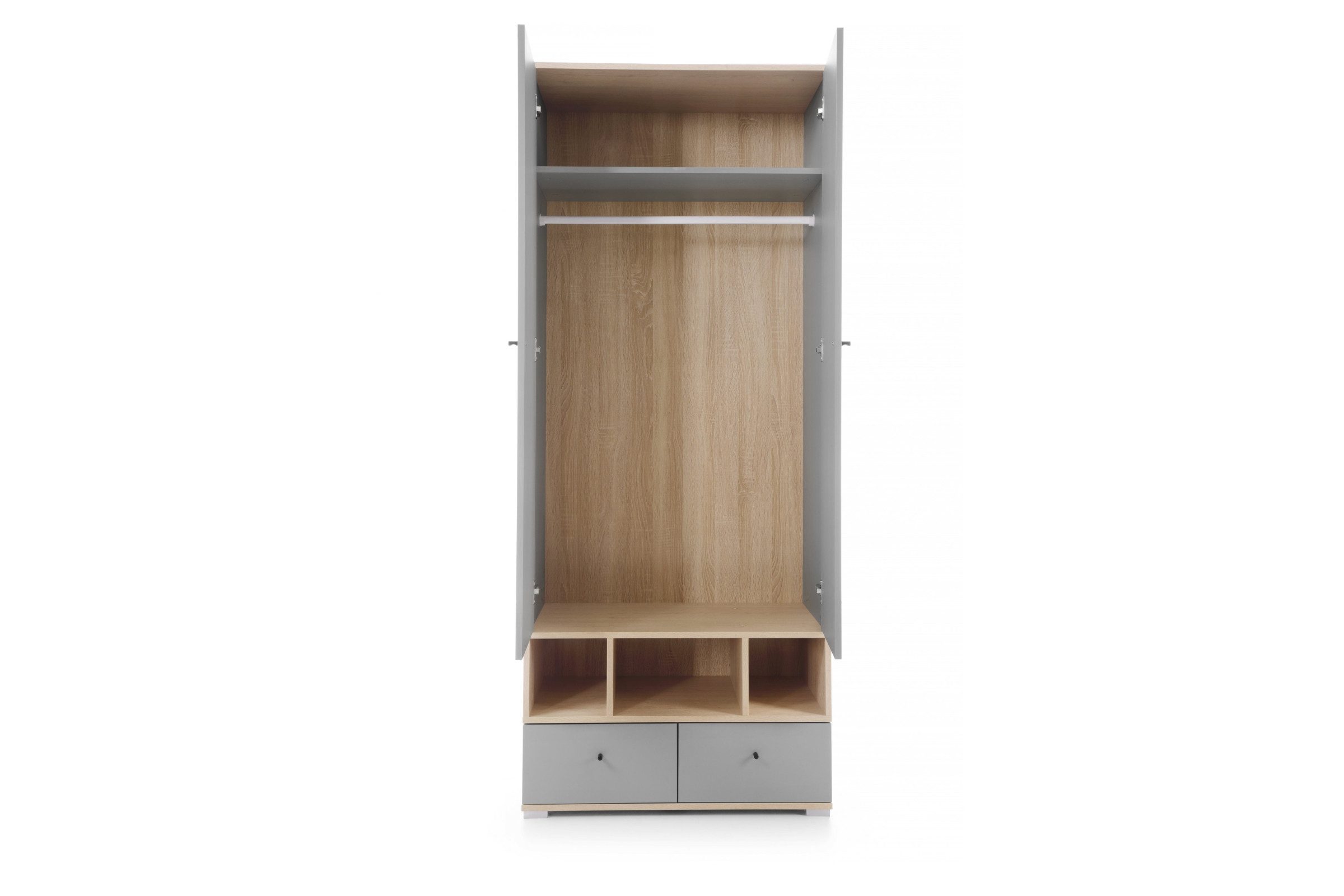 Deine Möbel 24 Kinderkleiderschrank OLAF 01 Kleiderschrank 2-türig 80 cm breit (Set, 2-St., Drehtürenschrank mit Schubladen) OLAF Kollektion Kinderzimmer Jugendzimmer Grau Eiche