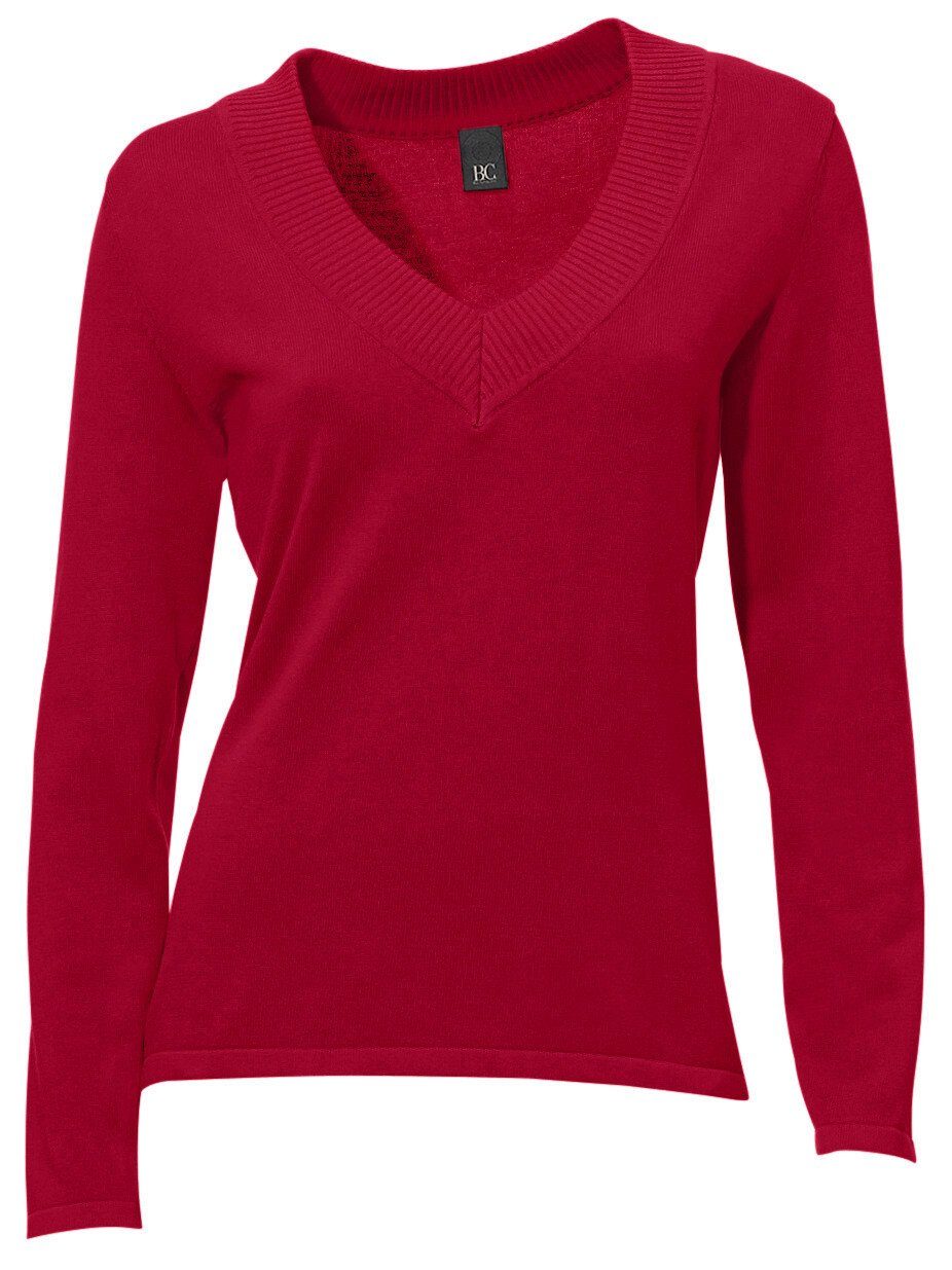 Strickpullover V-Pullover Langarm Feinstrick
