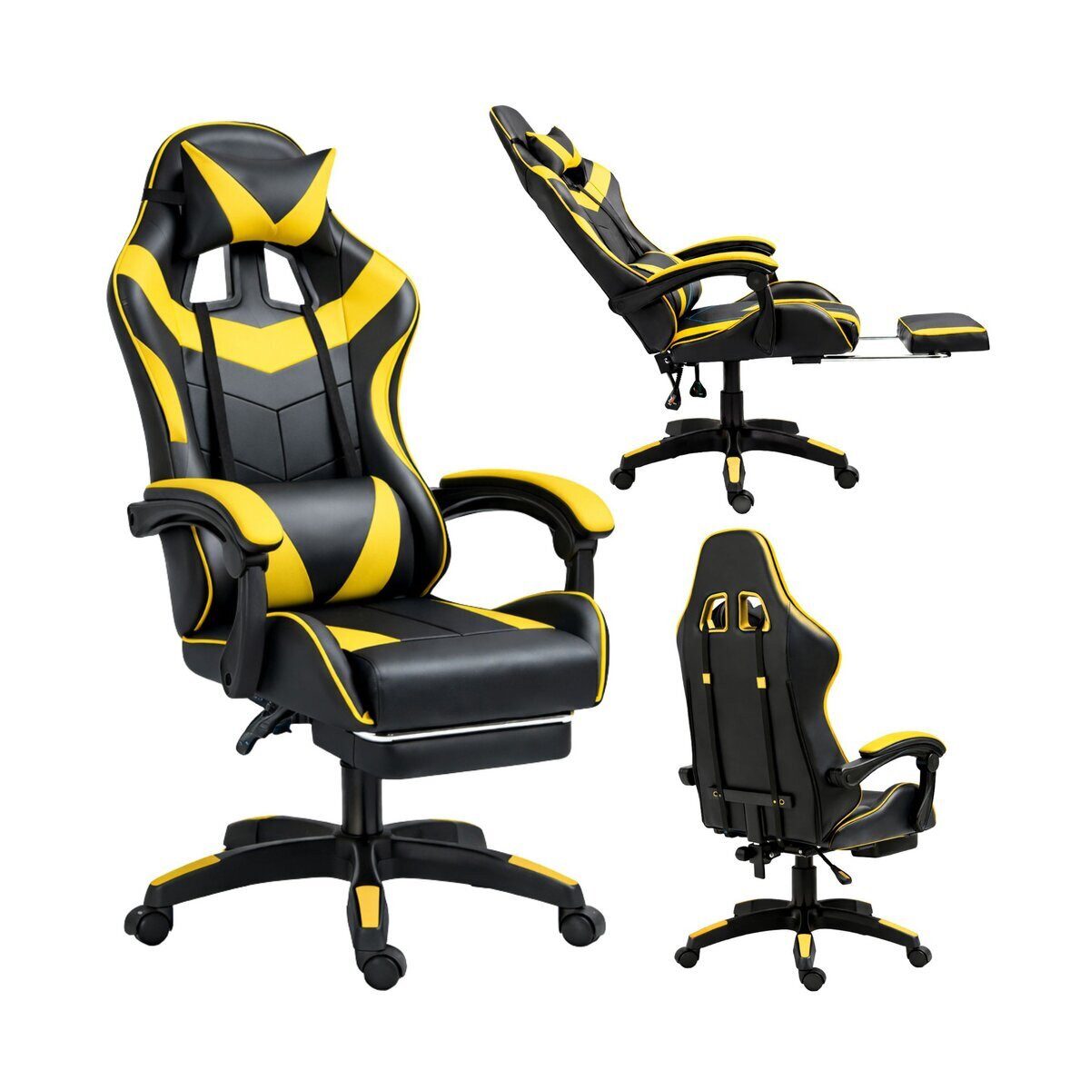 Wisam Gaming-Stuhl Gaming Stuhl Drehbar Fußstütze Schwarz Gelb
