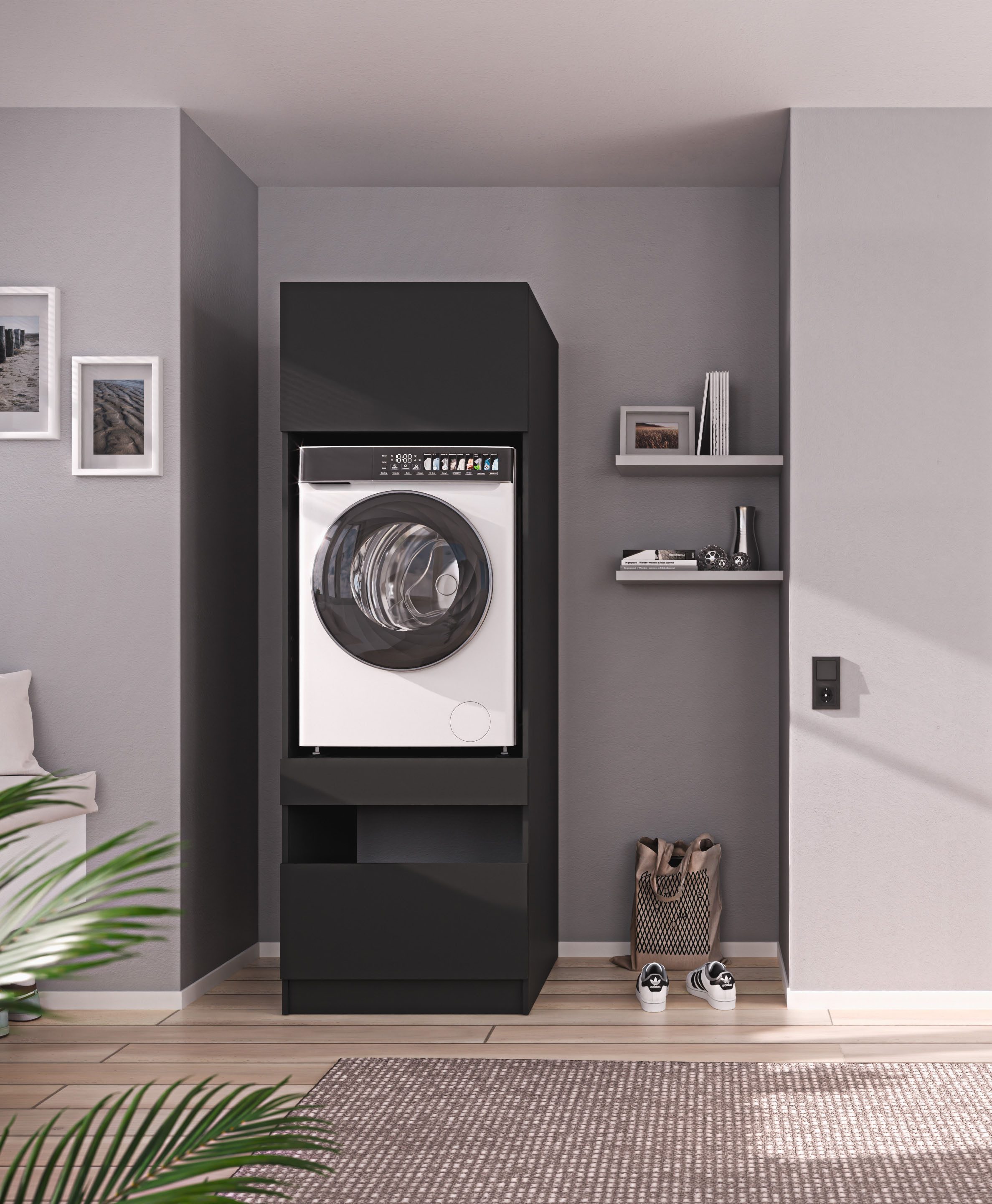 BASIC by Balculina Waschmaschinenumbauschrank Washhome B/T/H 68x200x68 cm (1-St) Breite 68cm, ausziebarer Tablerboden