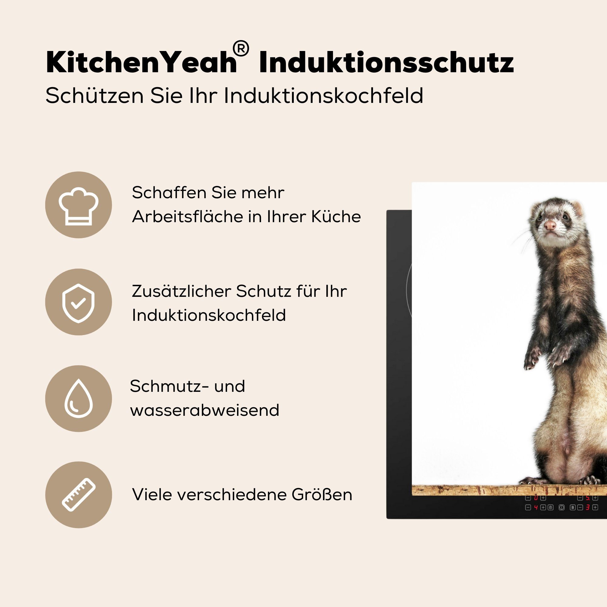 MuchoWow Herdblende-/Abdeckplatte Frettchen - Fell, Tiere Ceranfeldabdeckung, (1 Vinyl, 78x78 für - tlg), Arbeitsplatte cm, küche