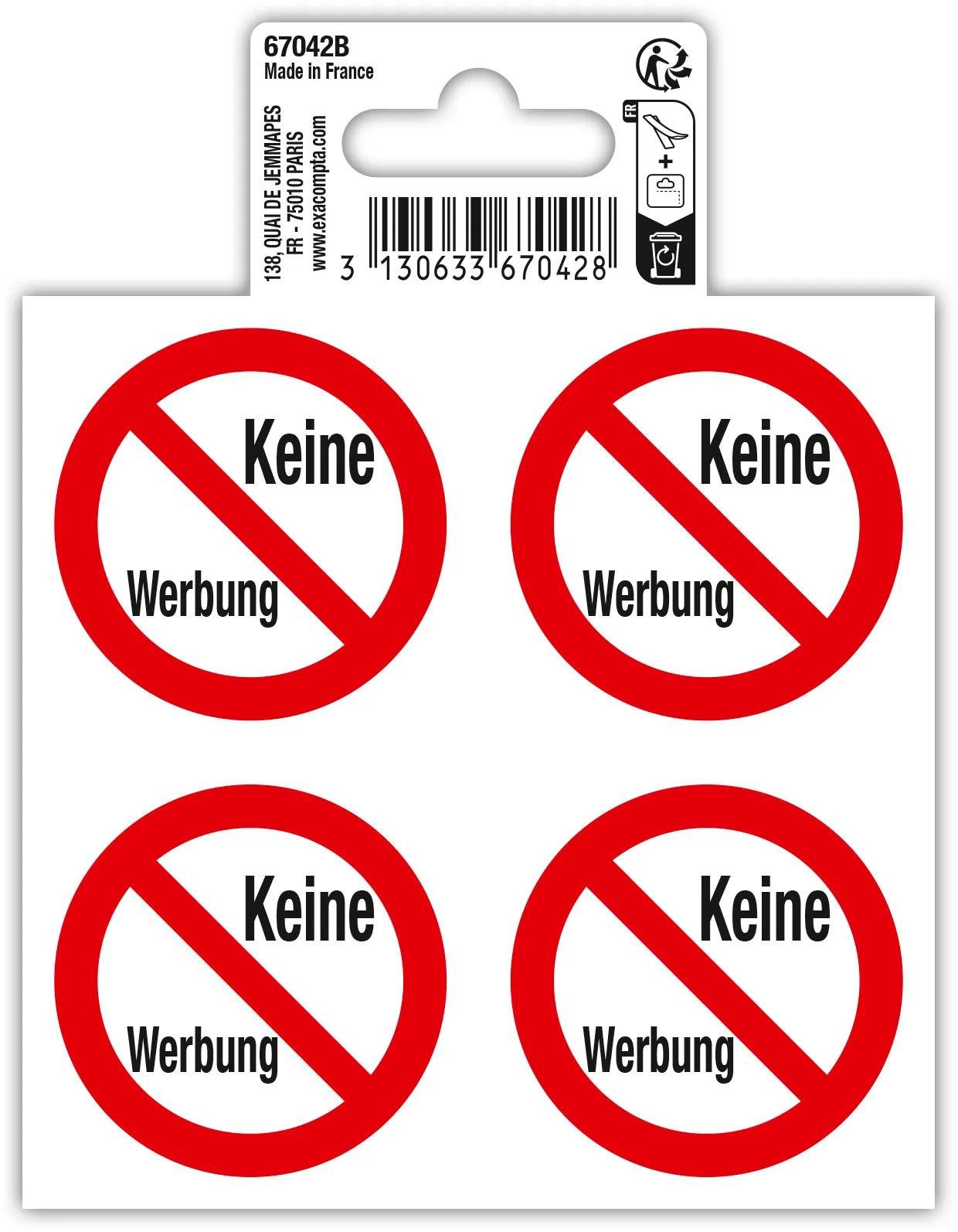 EXACOMPTA Warnschild Hinweisschild selbstklebend, Keine Werbung, 10x10 cm, PVC - - 67042B, Sockel