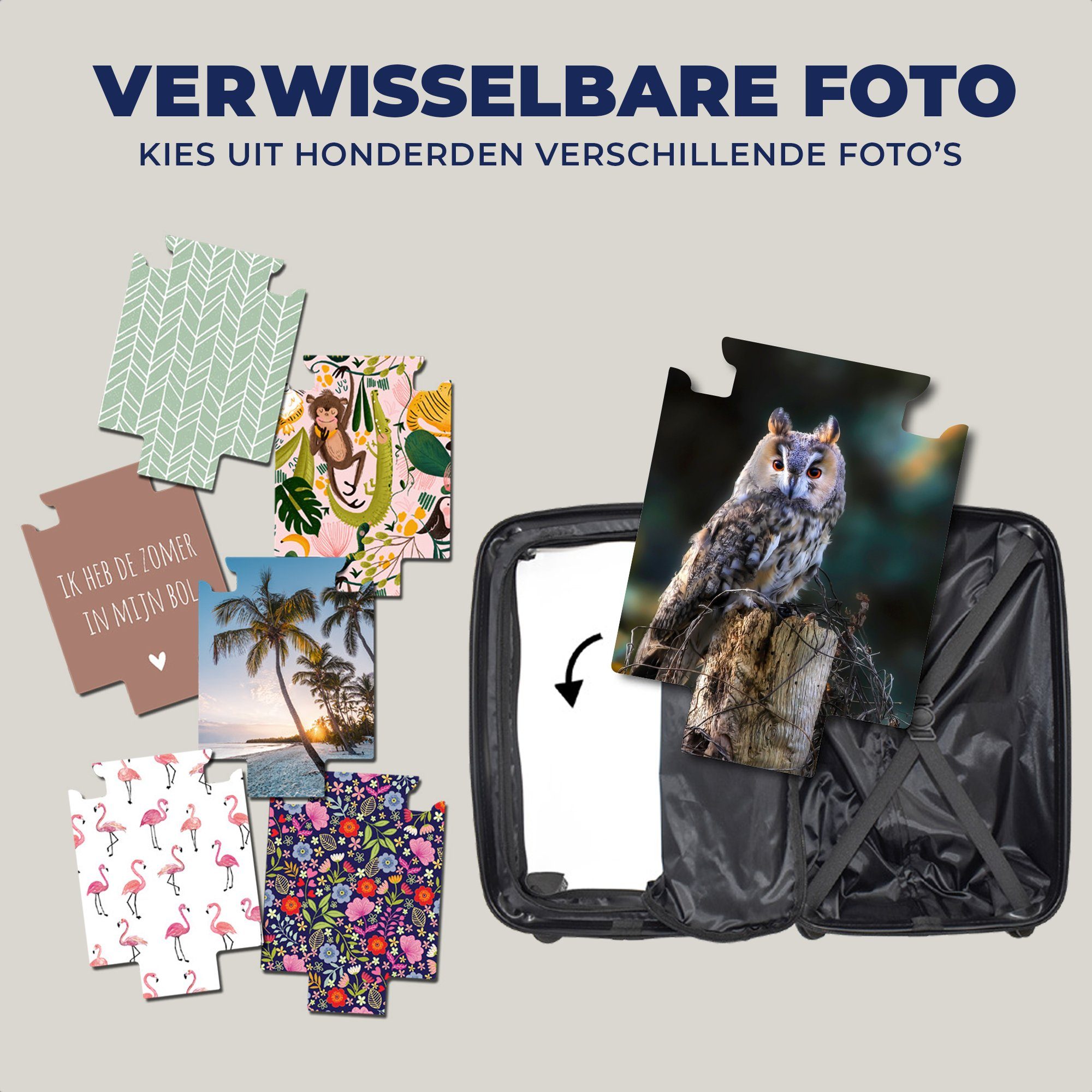 MuchoWow Handgepäckkoffer Eule - Herbst Äste, Rollen, mit rollen, Ferien, - Vogel für Handgepäck Reisekoffer Trolley, Reisetasche 4 