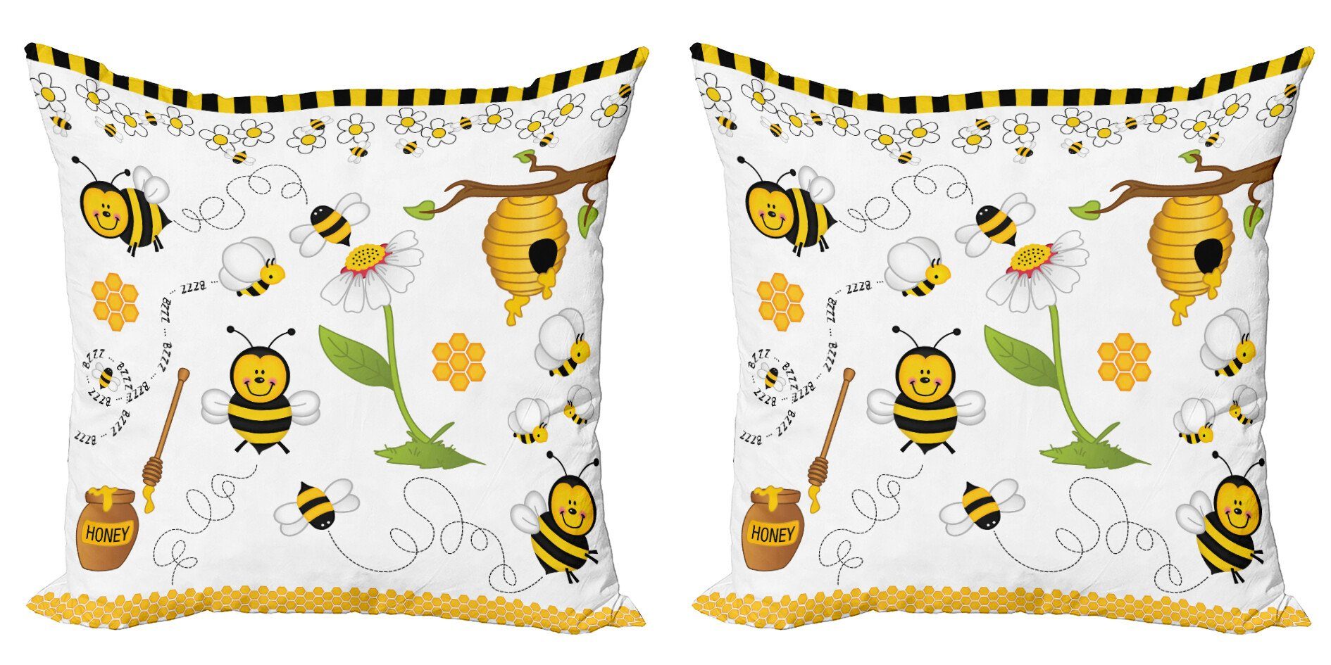 Modern (2 Bienen Abakuhaus Digitaldruck, Biene Gänseblümchen Doppelseitiger Accent Kamille Kissenbezüge Stück),