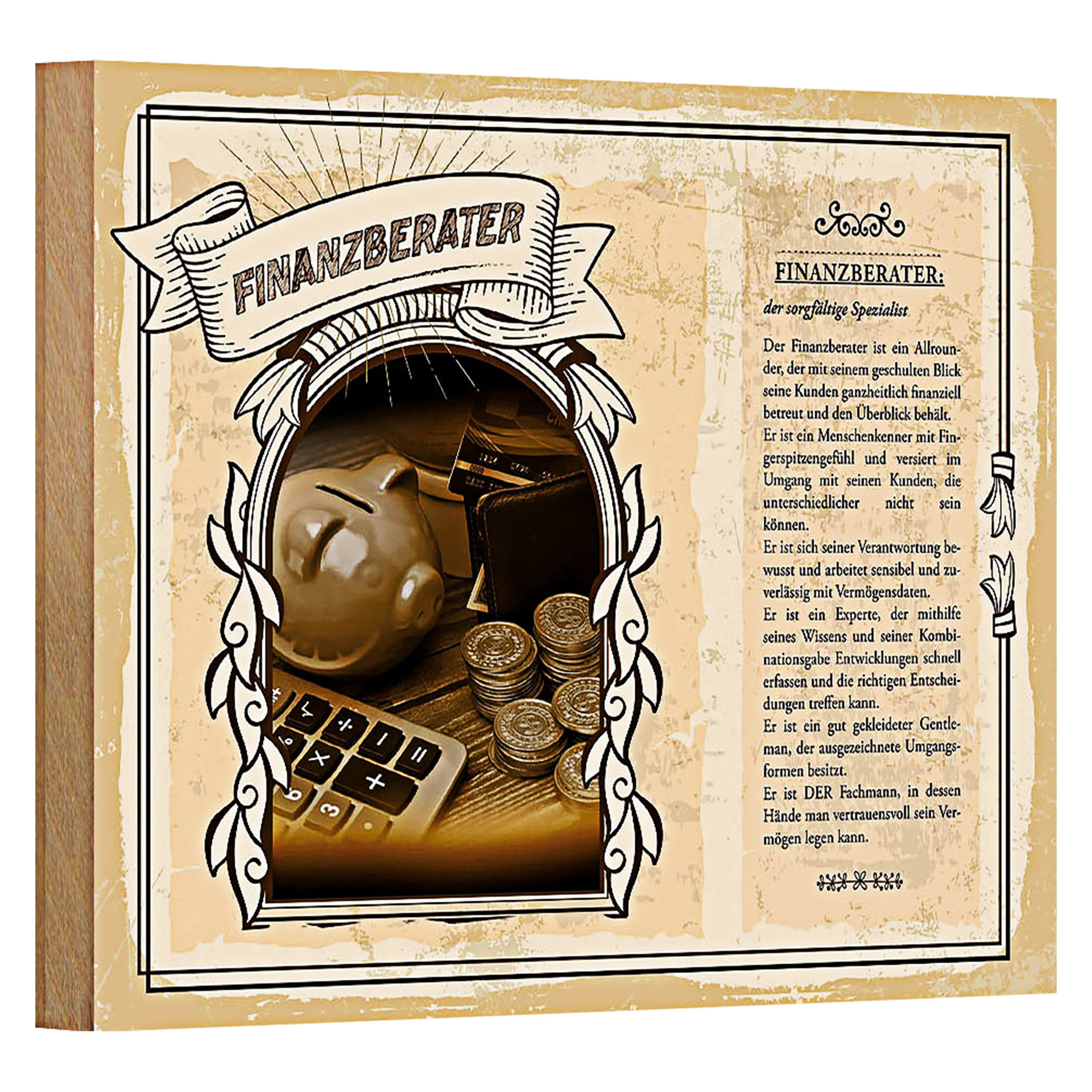 Roomando Holzbild Berufe 18x12cm Finanzberater Spezialist Blick