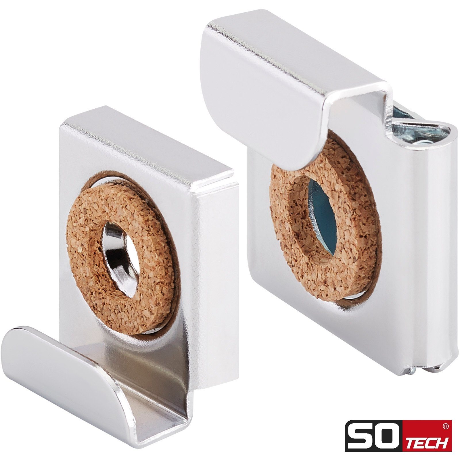 SO-TECH® Klemmen Spiegelklammern - Spiegel bis 6 mm Materialstärke, bis 15 kg, Wandabstand 9 mm, 1 Set inkl. Schrauben und FISCHER-Dübel