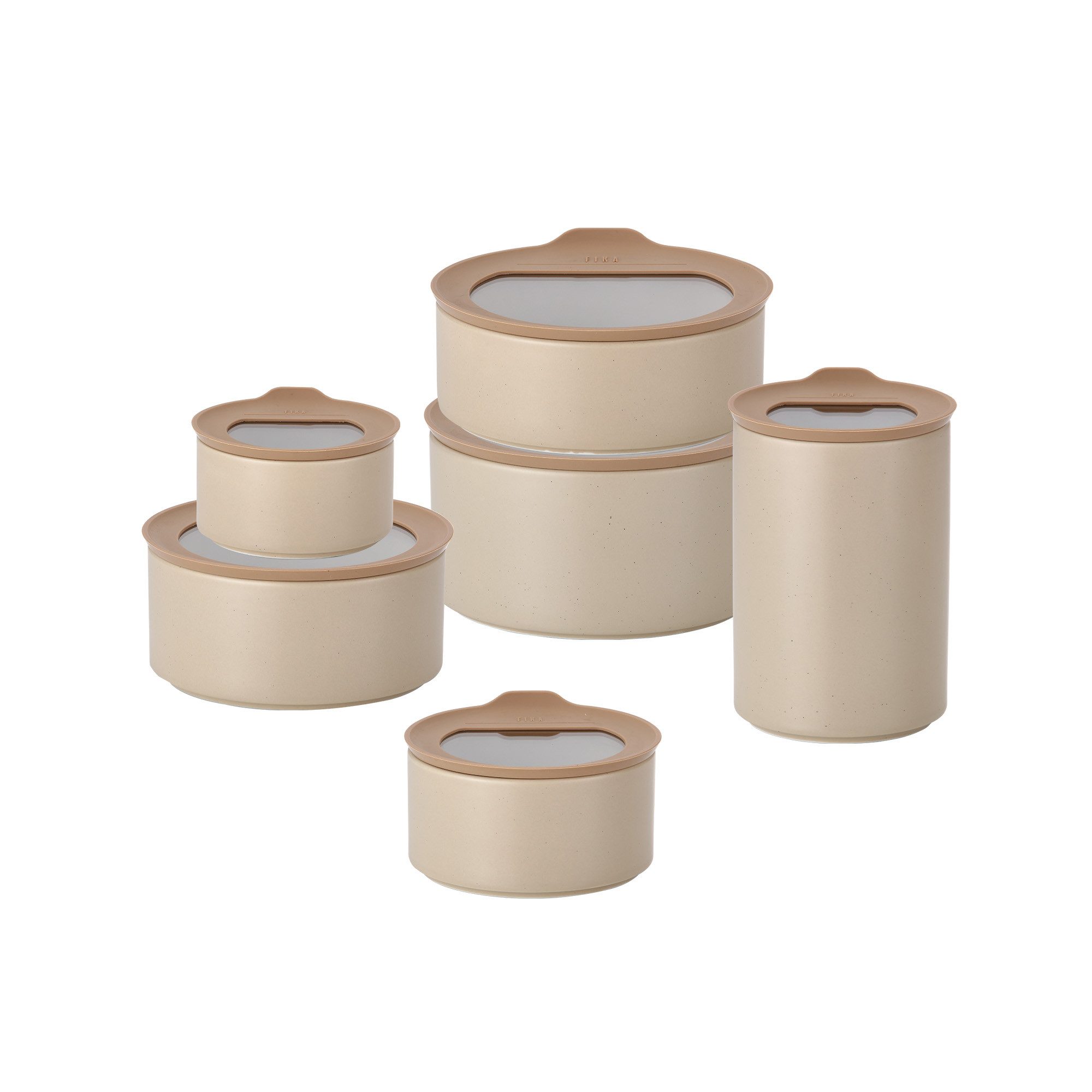 NEOFLAM® Vorratsdose FIKA One Keramik Vorratsbehälter Set, 6tlg. - Sand Beige, Keramik, Silikon, (6-tlg)