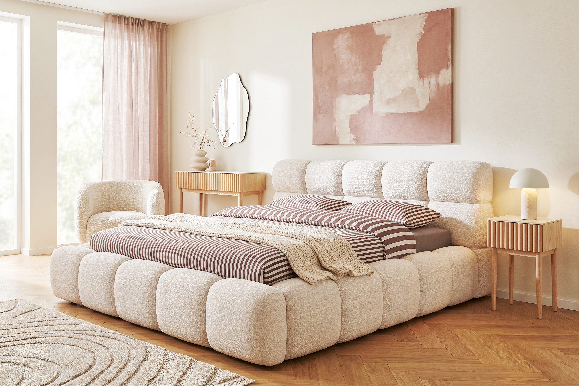 homsy by Ana Johnson Polsterbett SOMELLO, Stauraumbett mit Lattenrost und Bettkasten, Chenille-Bezug, Polsterung in Bubbeloptik, …