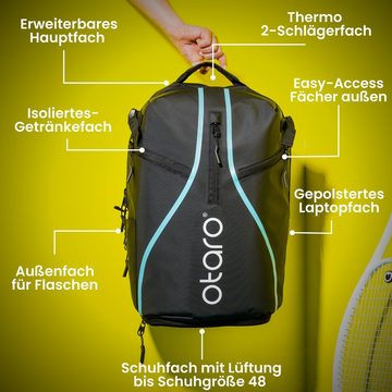Otaro Tennisrucksack Tennisrucksack mit Schuhfach für 2 Schläger, Pro 42L (Für die gesamte Ausrüstung, Perfekt durchdacht, mit Regenschutz + Wäschebeutel, für Tennis + Badminton)