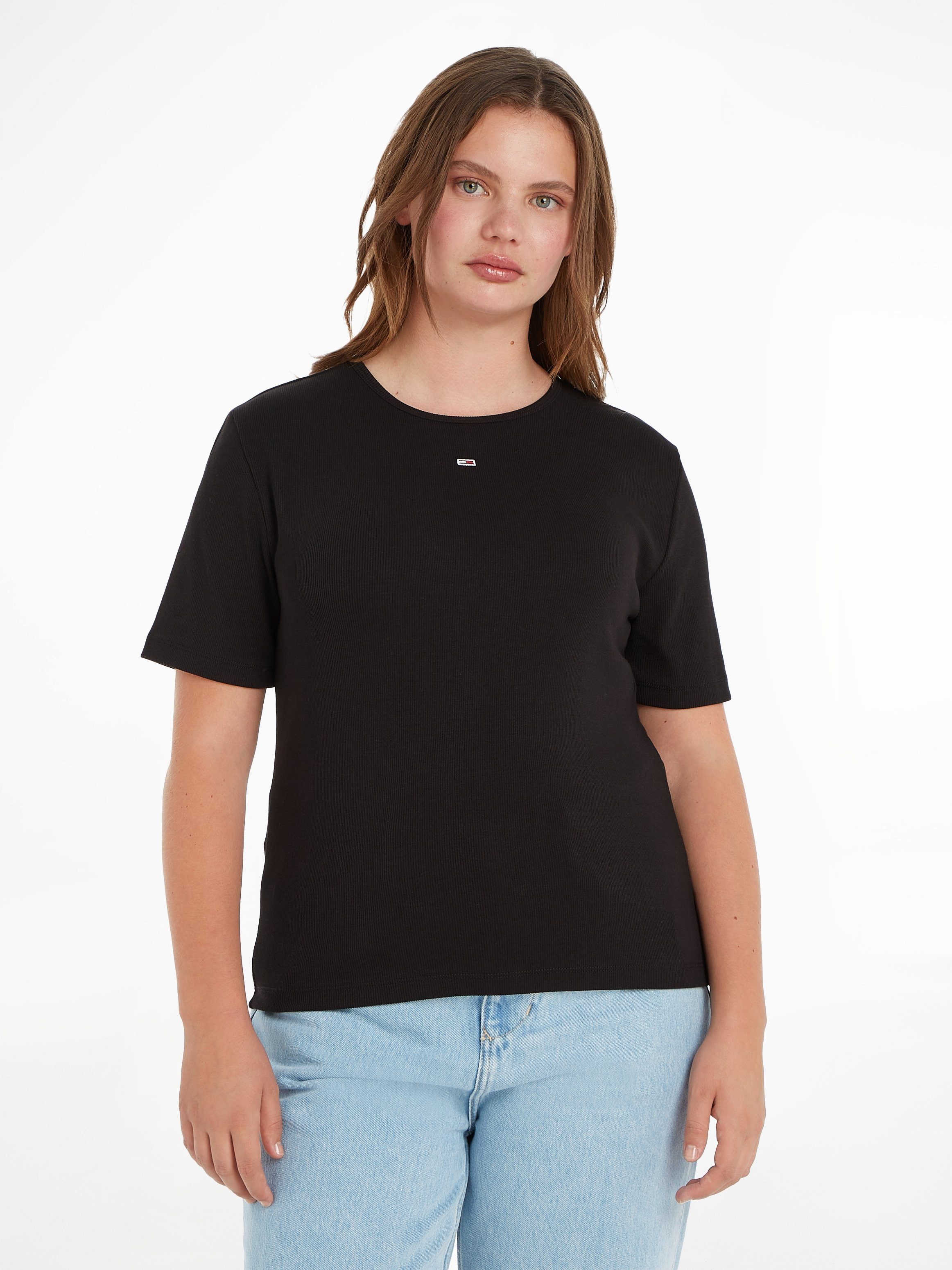 Tommy Jeans Curve Rundhalsshirt TJW CRV BBY ESSENTIAL RIB SS (1-tlg) PLUS SIZE CURVE,mit Tommy Jeans-Logostickerei