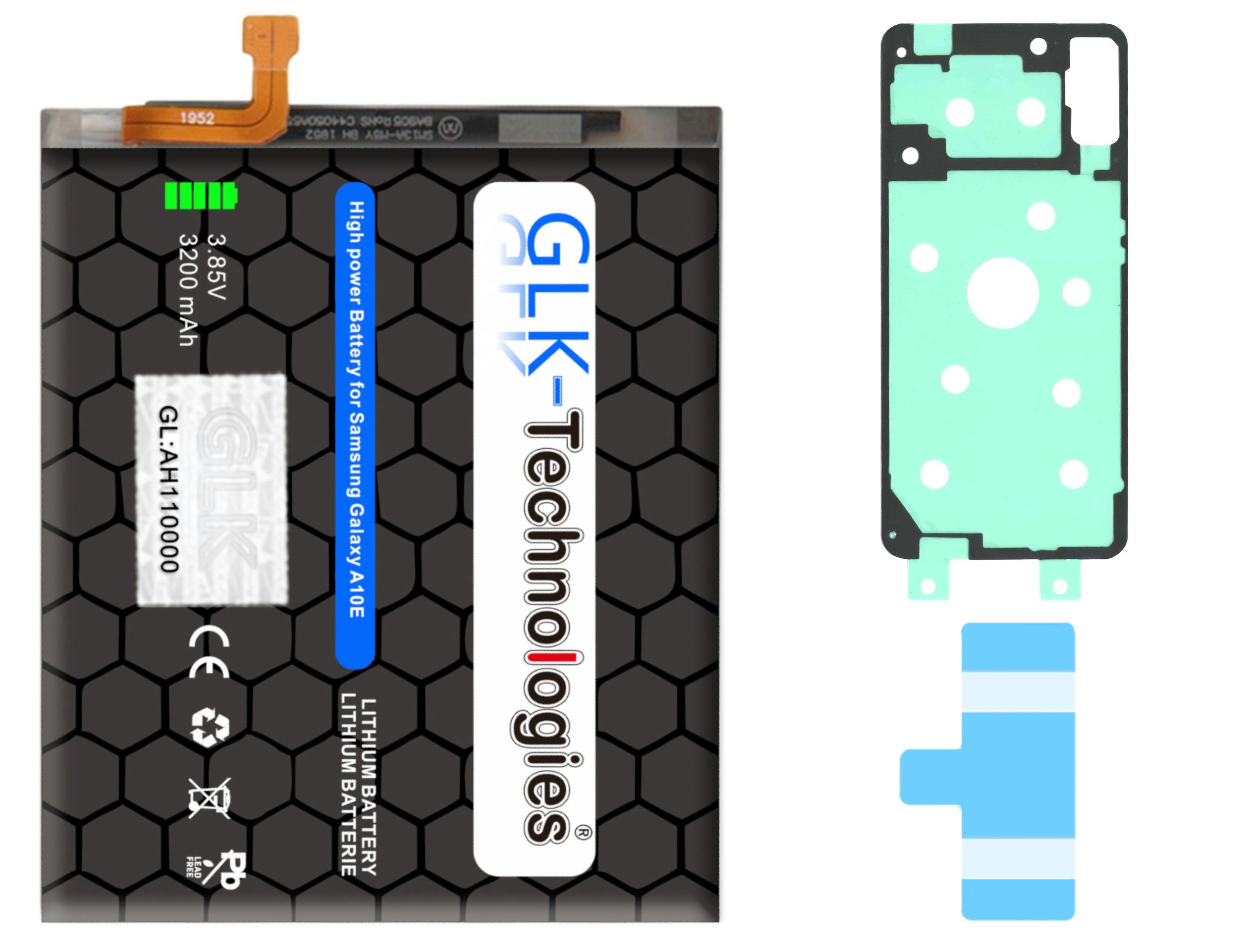 Battery, Samsung GLK-Technologies Galaxy 3200 accu, Ersatzakku Akku, mit 2X Handy-Akku mAh GLK-Technologies mAh 3200 High Power inkl. SM-A102U, Klebebandsätze A10e kompatibel