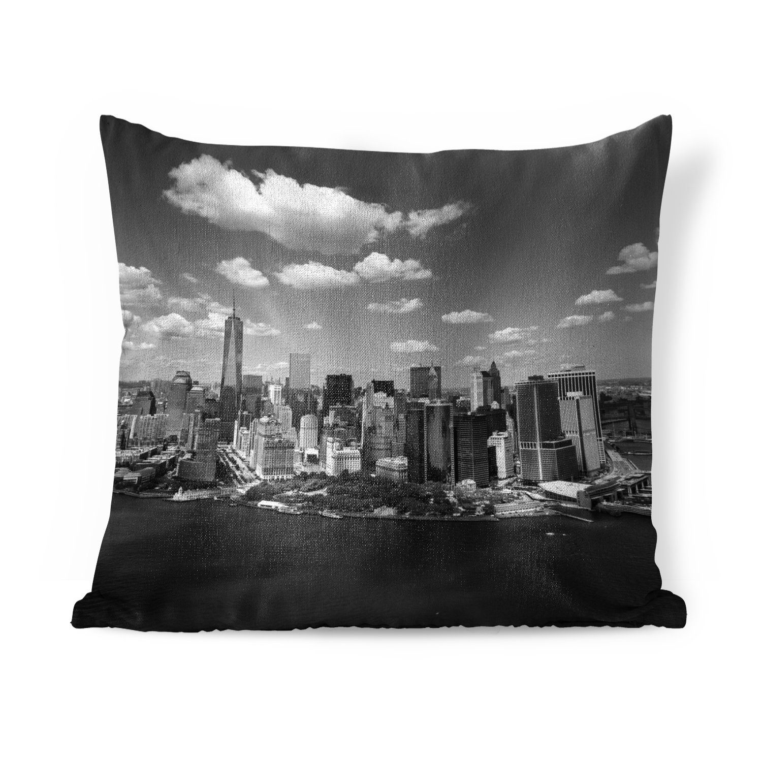 MuchoWow Dekokissen Manhattan Skyline schwarz und weiß, Zierkissen mit Füllung für Wohzimmer, Schlafzimmer, Deko, Sofakissen