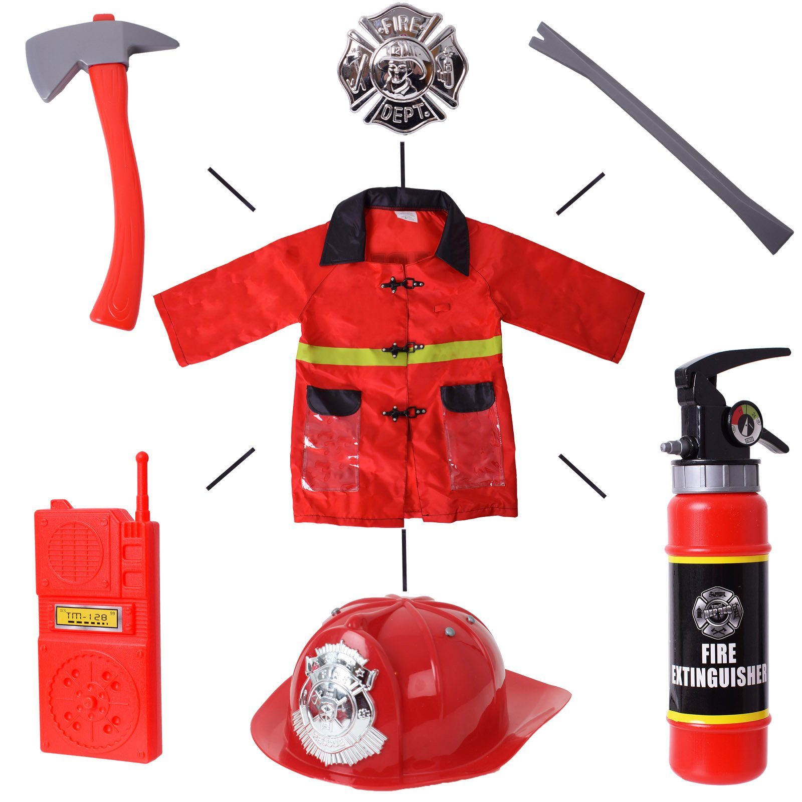 TE-Trend Kostüm Feuerwehr Verkleidung mit Jacke, Helm und Zubehör rot