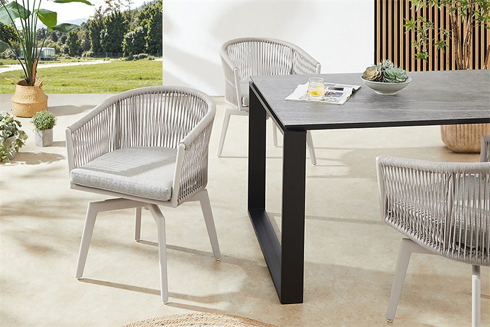 riess-ambiente Gartenstuhl ROPE greige - Aluminium, inkl. Kissen, In- und Outdoor, 360° drehbar (Einzelartikel, 1 St), wetterfester Gartensessel mit Geflecht - ideal für Balkon & Terrasse