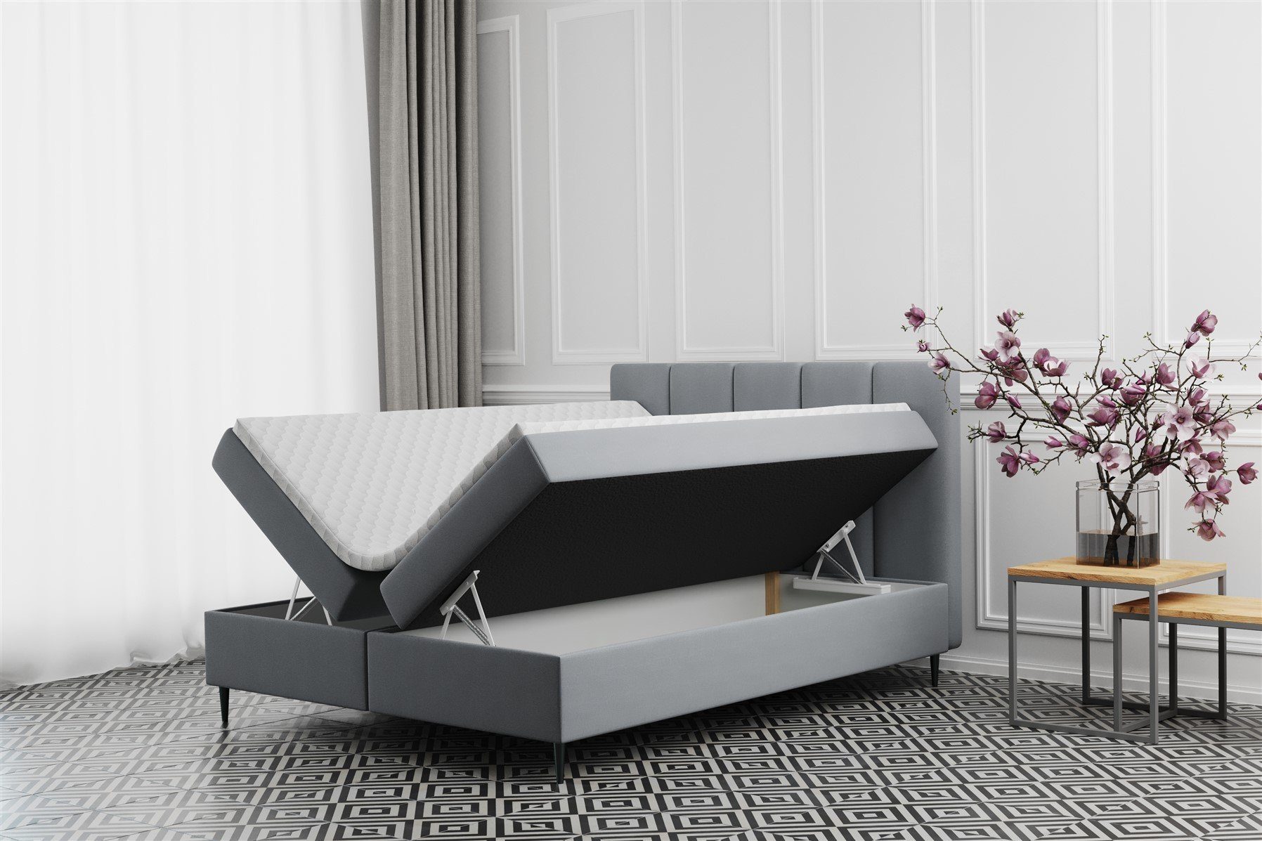 Fun Möbel Boxbett Schlafzimmerbett MARAL in Stoff neue Farben (inkl. Bettkästen, inkl. Kaltschaumtopper), auch in Überlänge erhältlich