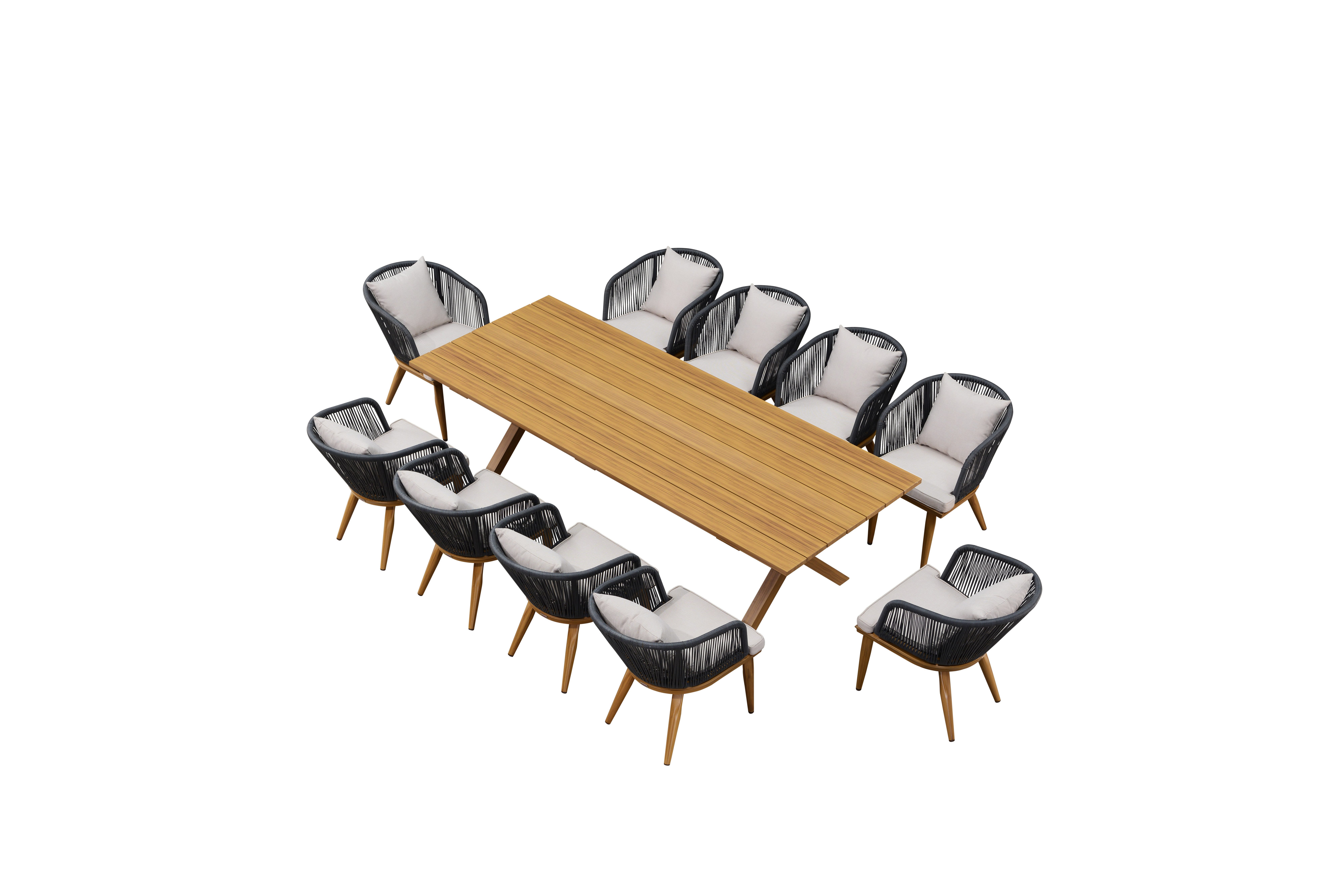 PURPLE LEAF Garten-Essgruppe PE-Rattan mit Aluminiumrahmen, witterungsbeständig, (Set, 1 Tisch, 10 Stuhle), mit Kissen und Rückenlehne
