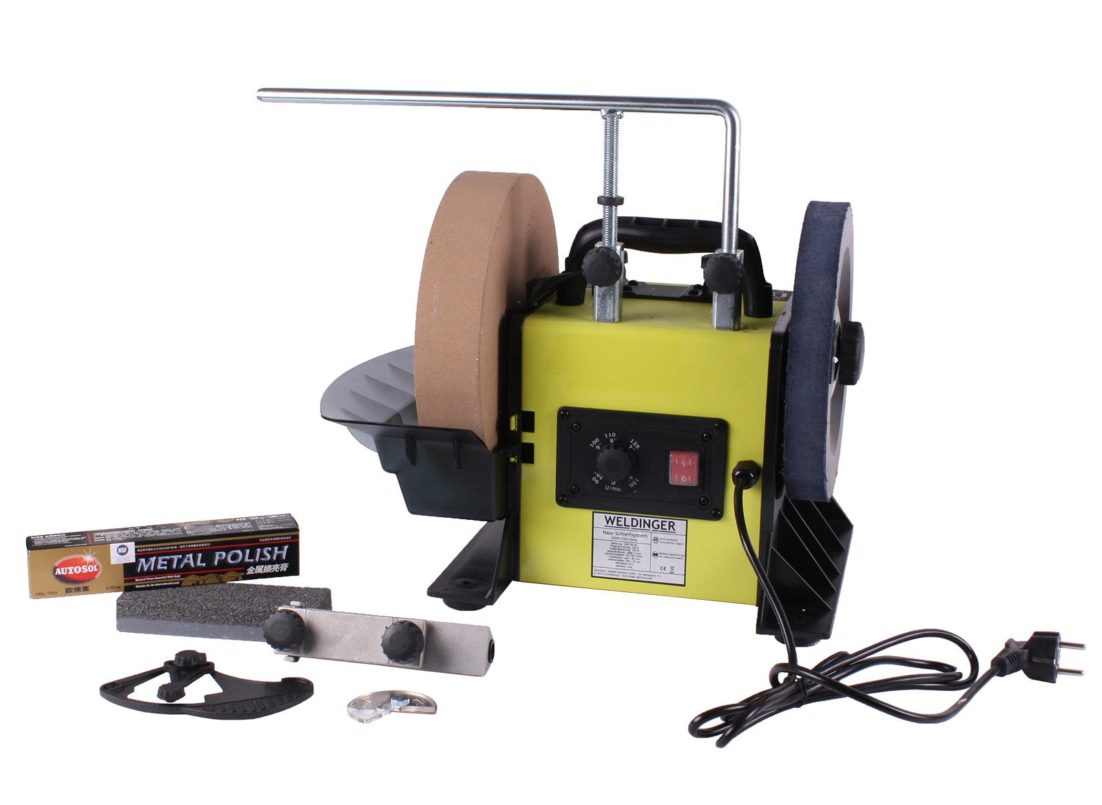 WELDINGER Nass-Trockenschleifer NSM 250 vario, max. 150,00 U/min, ideal zum präzisen Schleifen von Werkzeugen, Messern und Scheren