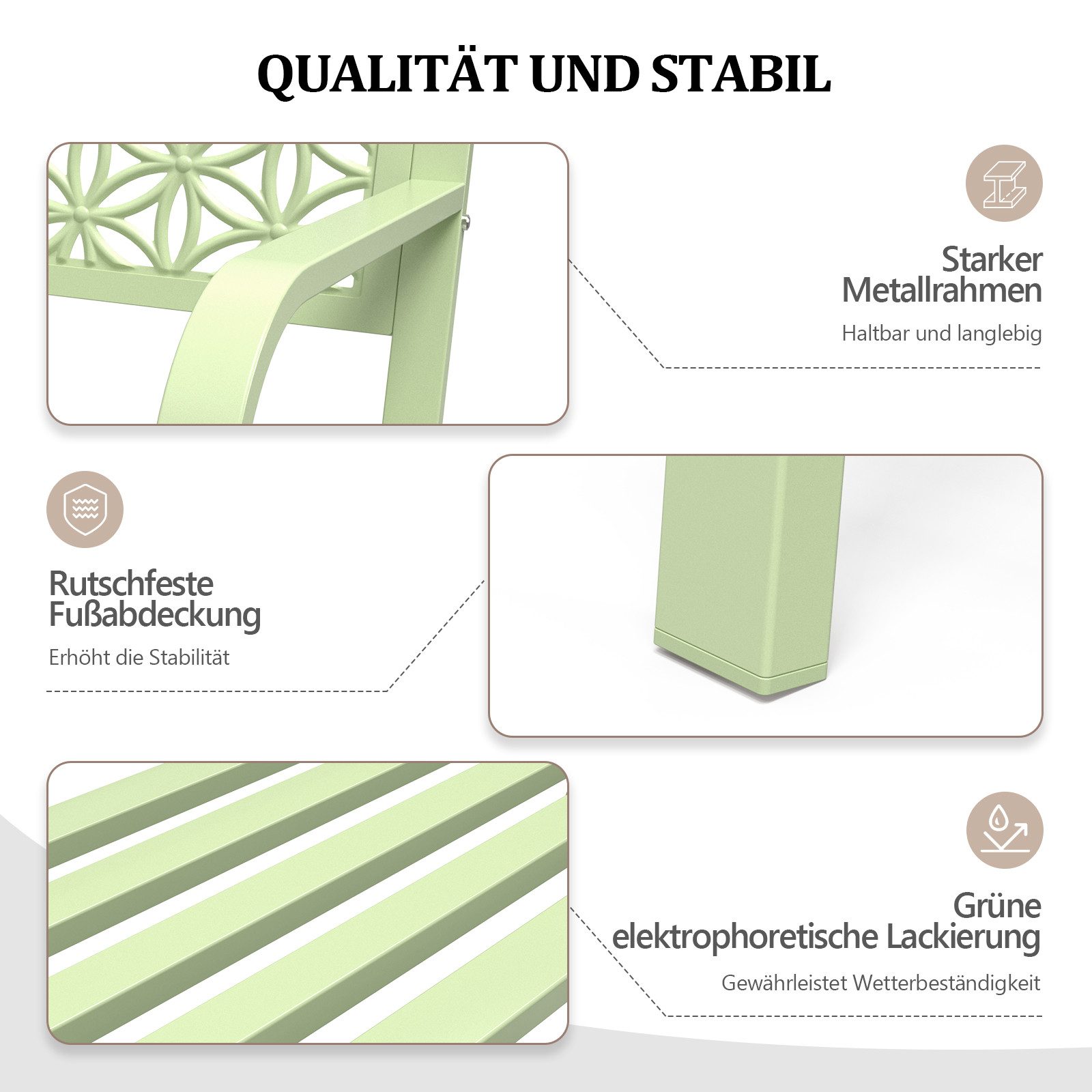 VINGLI Bank Gartenbank Metall, 2-Sitzer, bis 250 KG belastbar (inkl. Anleitung), 2er Bank, Wetterfest, 127 x 61 x 84cm, Grün – Bild 2 von 5