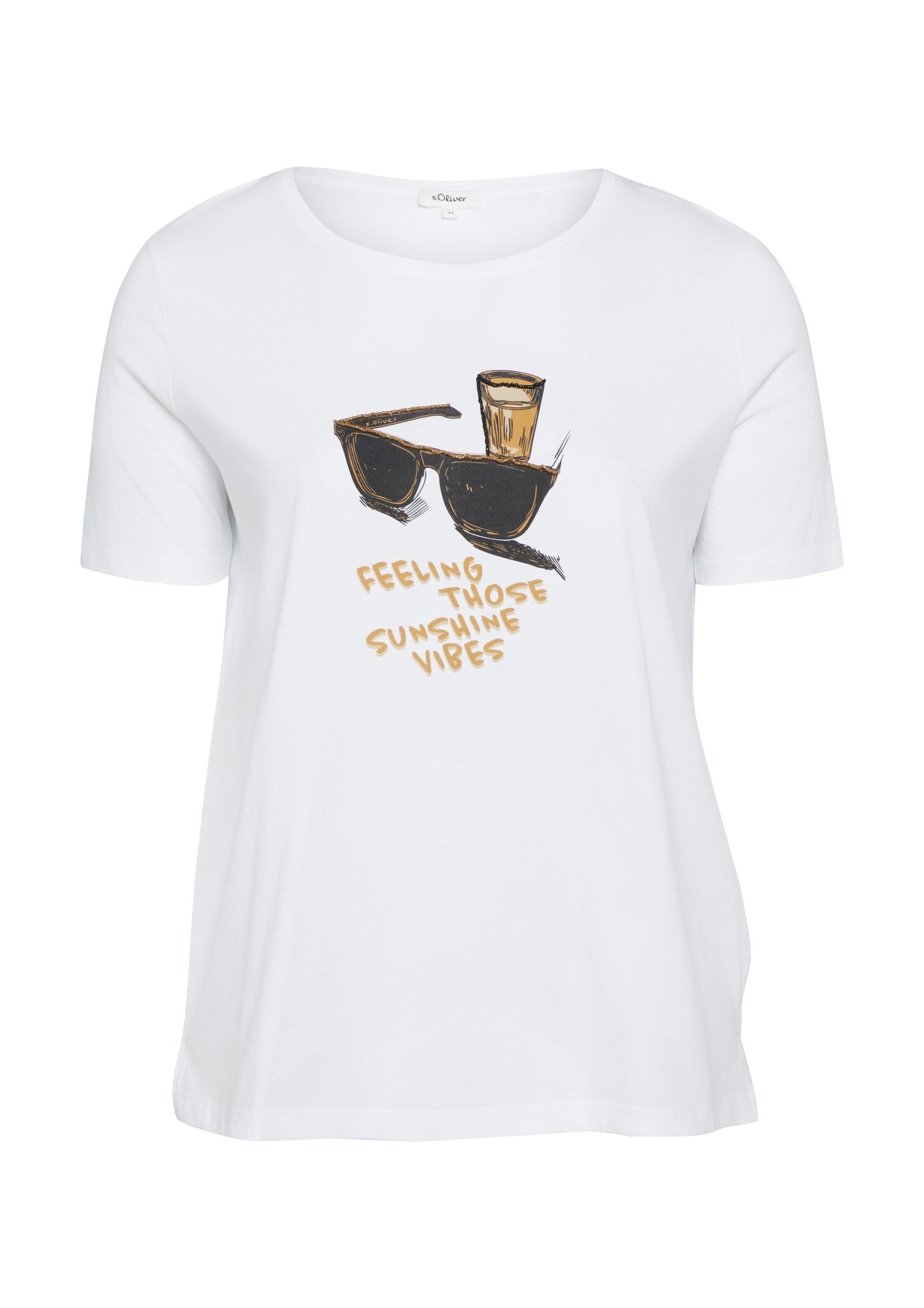 s.Oliver Kurzarmshirt T-Shirt T-Shirt mit Print und Schmuckdetails