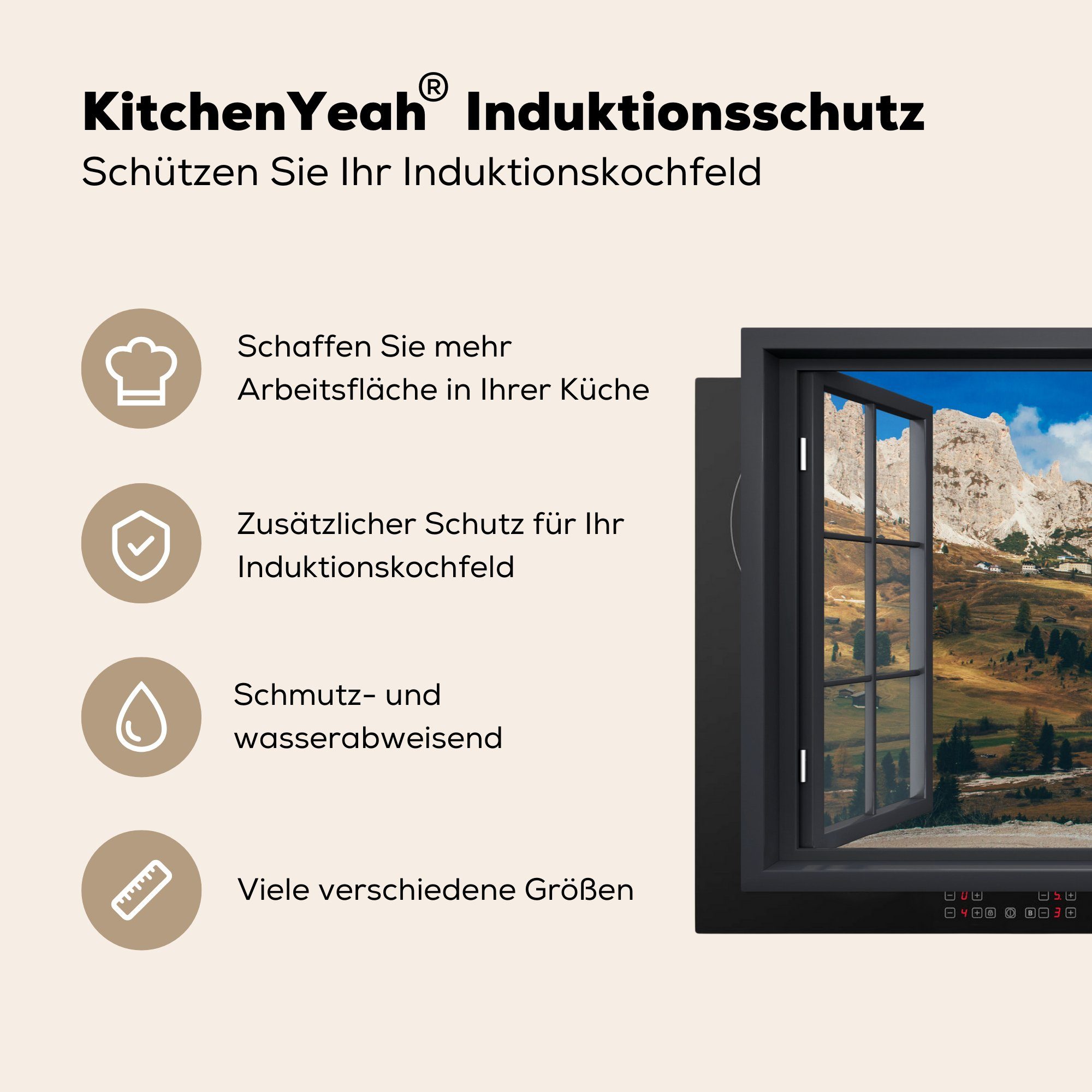 Schutz Ceranfeldabdeckung Vinyl, 81x52 küche, - Grün, Induktionskochfeld (1 Herdblende-/Abdeckplatte cm, Aussicht MuchoWow tlg), für die Berge -