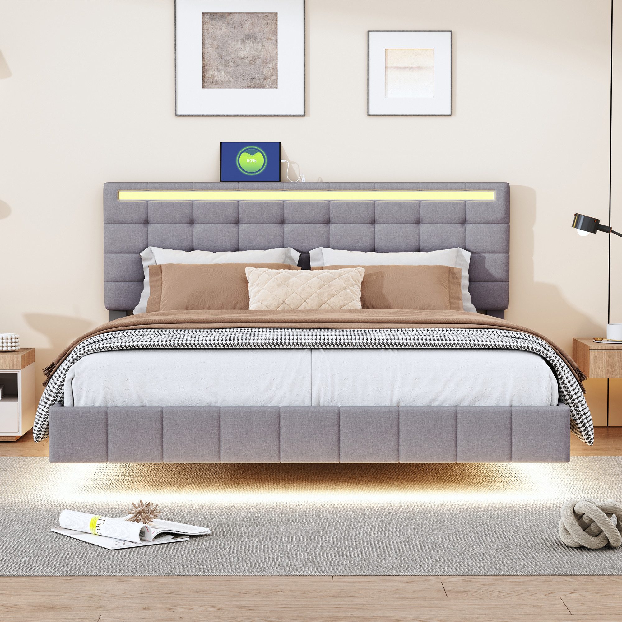 STILVORA Polsterbett 160x200 Bettgestell mit LED-Beleuchtung,Jugendbett günstig online kaufen