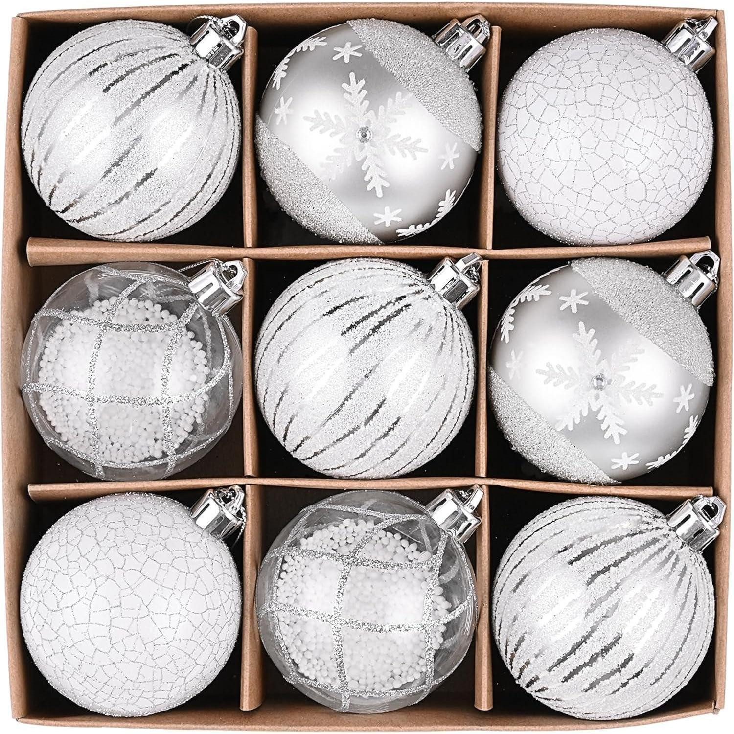 LuxusKollektion Weihnachtsbaumkugel 9 Christbaumkugeln 6cm Transparent Silber Weiß mit Aufhänger