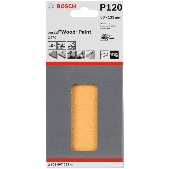 Bosch Professional Schleifpapier C470 (10 St) 10er-Pack 80 x 133 mm Körnung 120