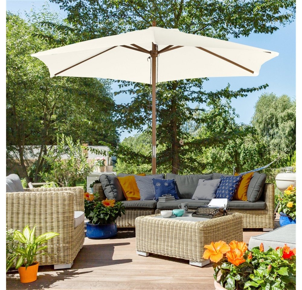Thumbnail - OKWISH Sonnenschirm Gartenschirm Balkonschirm Marktschirm, Sonnenschirm Ø2,5 m mit Bambusgestell, UV-Schutz, 3-stufig ve...