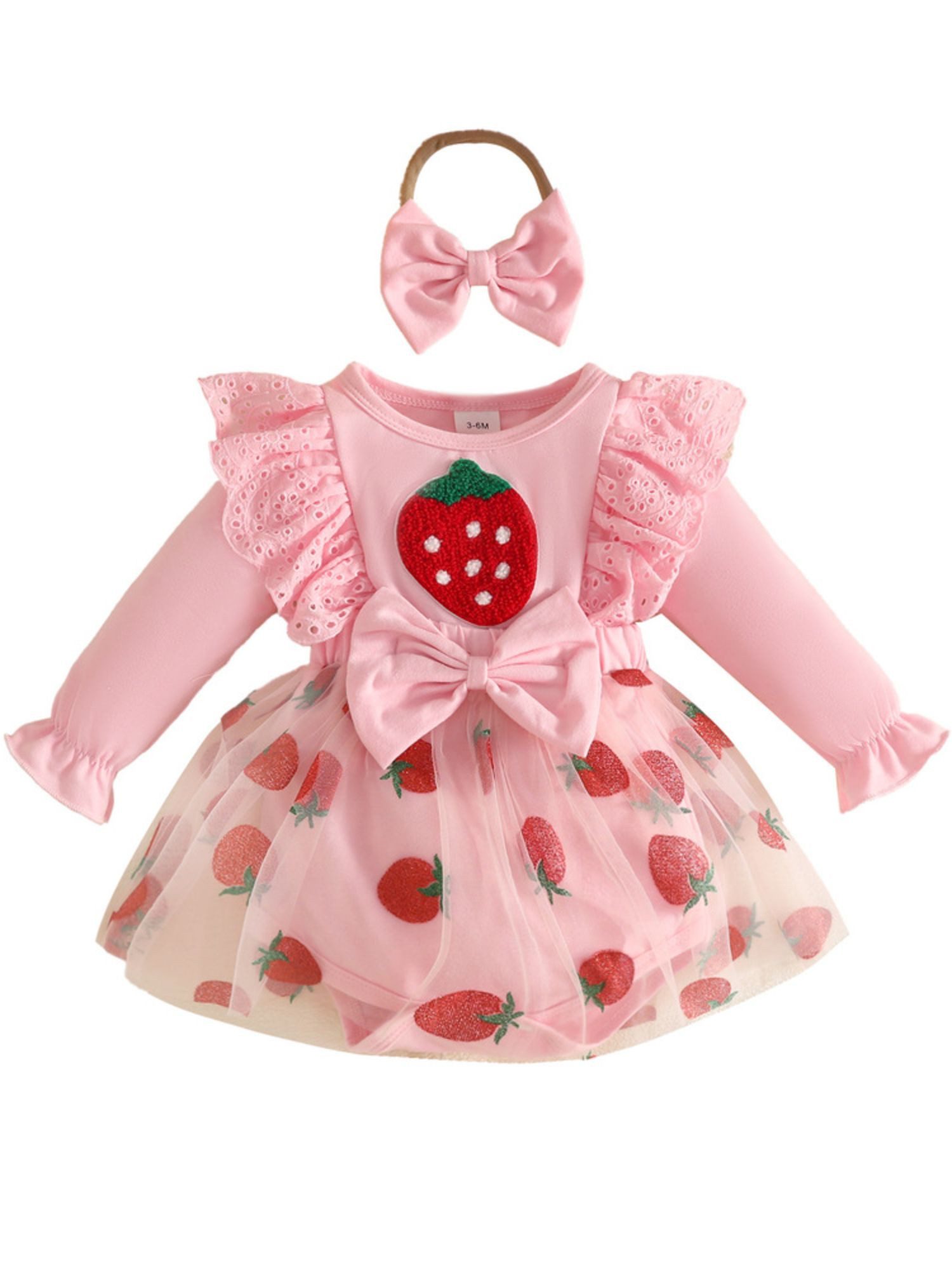 Gluckids Strampler Zweiteiliges Set für Babys Langarm bedruckter Body Netzrock Stirnband (2-tlg)
