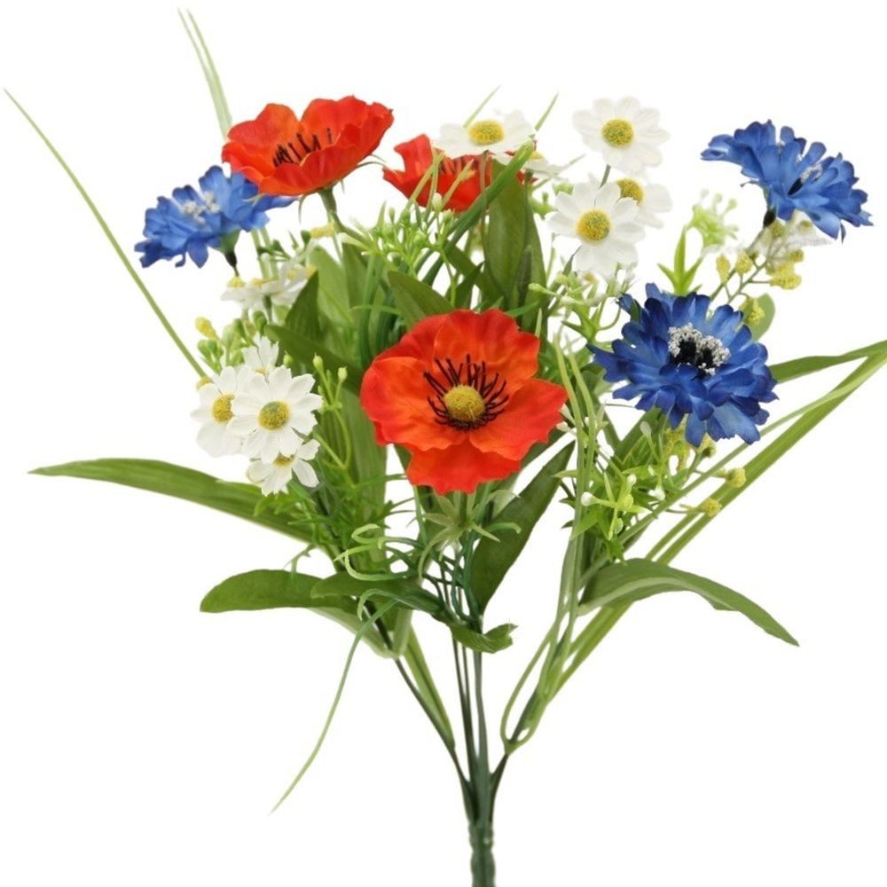 Kunstblumenstrauß Wiesenblumenstrauß mit Kornblume Mohn Kamille günstig online kaufen