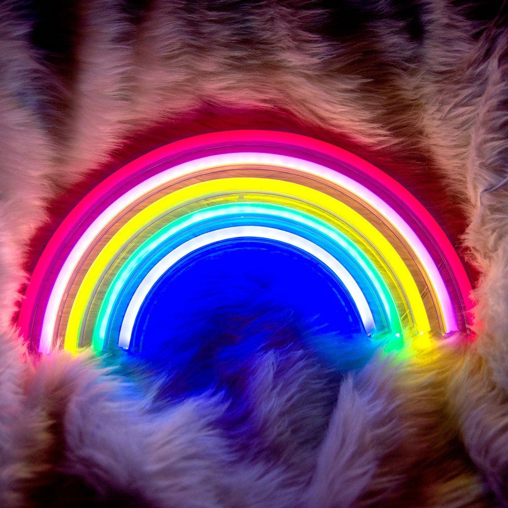 Rosnek LED Dekolicht Neon Lampe,Rose Ananas OPEN Good Vibes,Schlafzimmer Nachtlicht, Regenbogen, mit USB transparenter Acrylrückwand