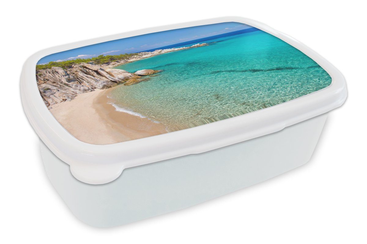 MuchoWow Lunchbox Meer - Strand - Sommer, Kunststoff, (2-tlg), Brotbox für Kinder und Erwachsene, Brotdose, für Jungs und Mädchen weiß
