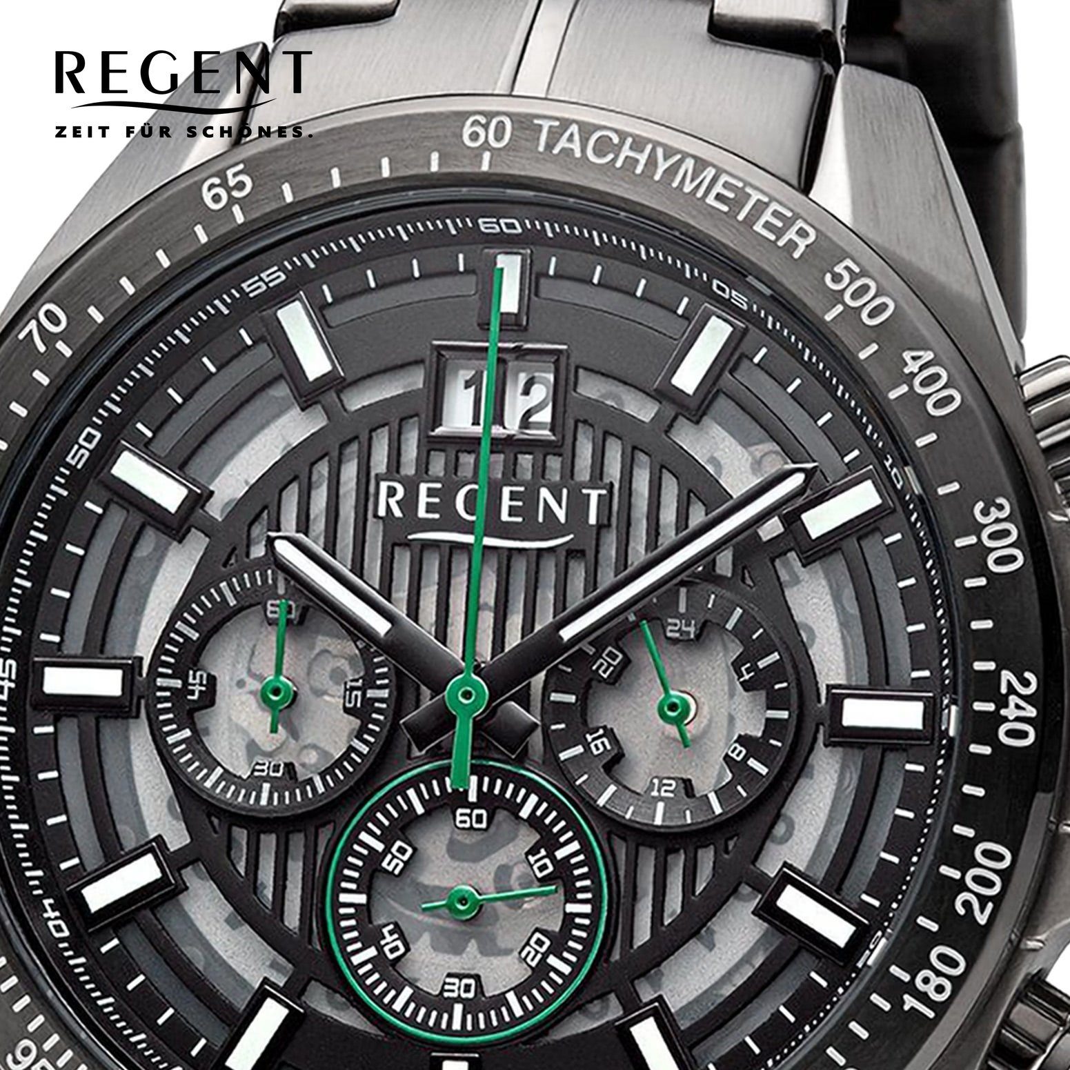 46mm), Armbanduhr Regent extra groß Quarzuhr Herren Regent Uhrzeit Herren Metallarmband, rund, (ca. Analog, Armbanduhr