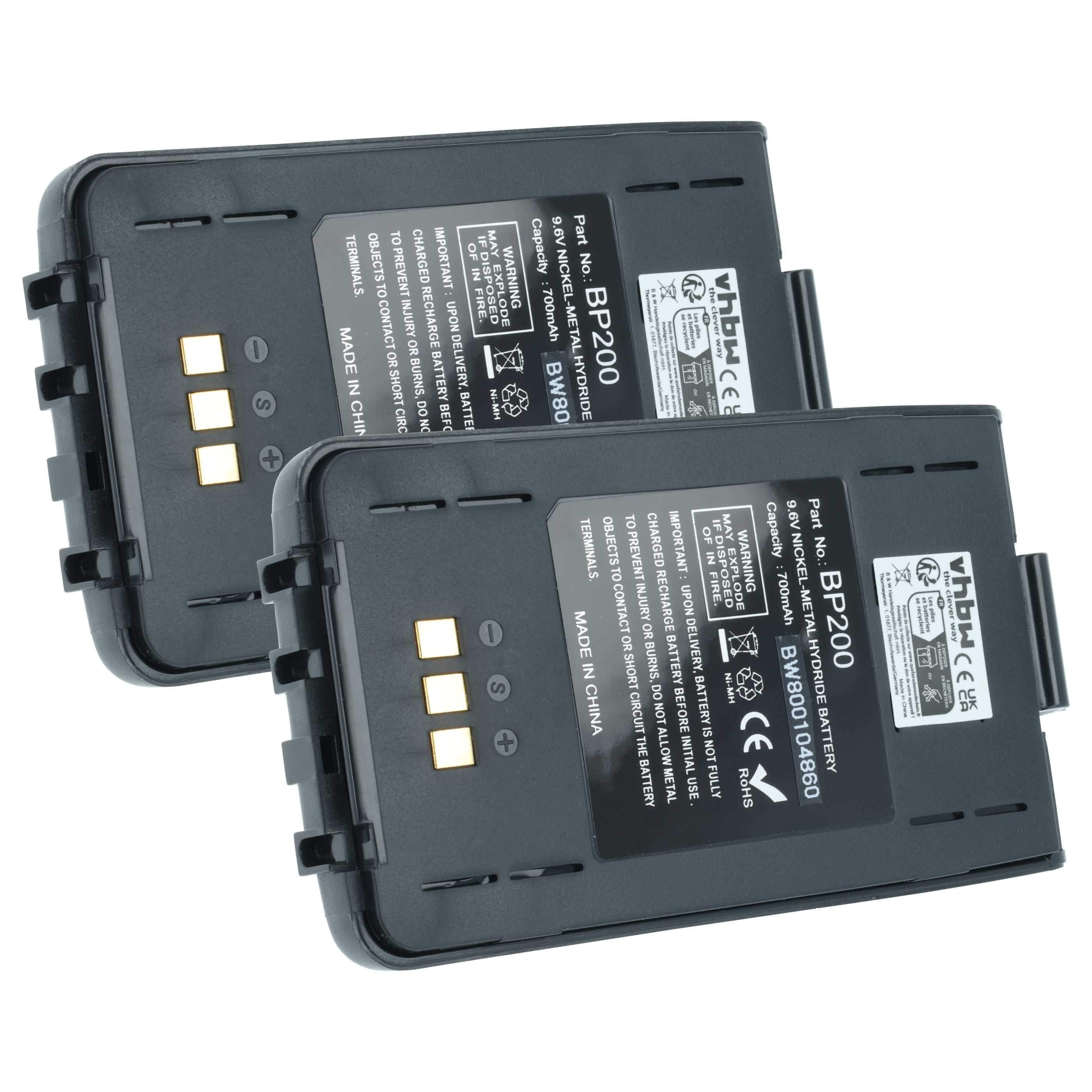 vhbw Akku passend für Icom IC-T8A, IC-A5, IC-A23, IC-T81, IC-T8, IC-T81A Akku Akku NiMH 750 mAh (9,6 V, 2 St), Leistungsfähige Austausch-Akkus für Ihr Funkgerät, Walkie-Talkie